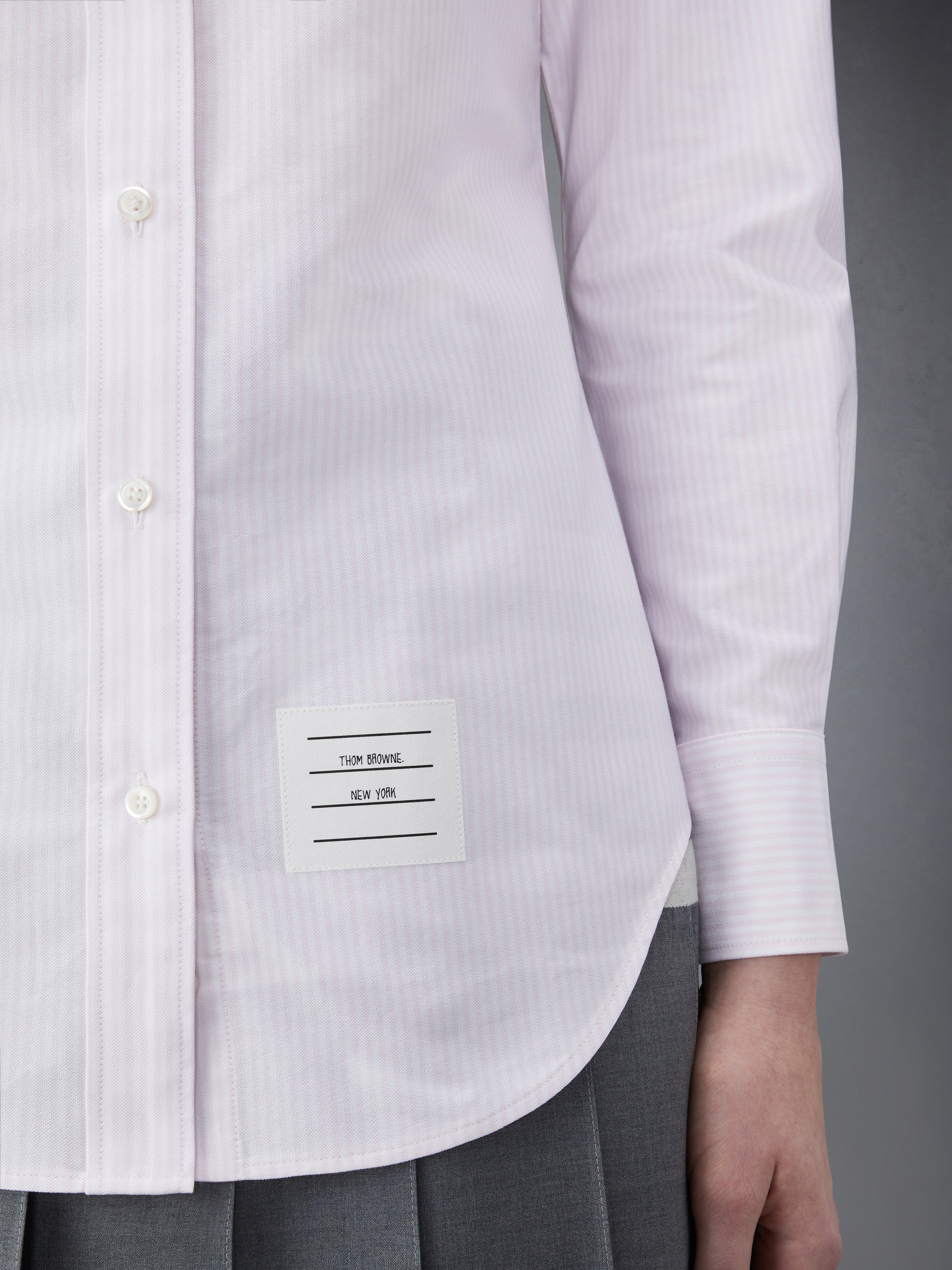 Pink University Stripe Oxford Grosgrain Armband Long Sleeve Shirt - 6