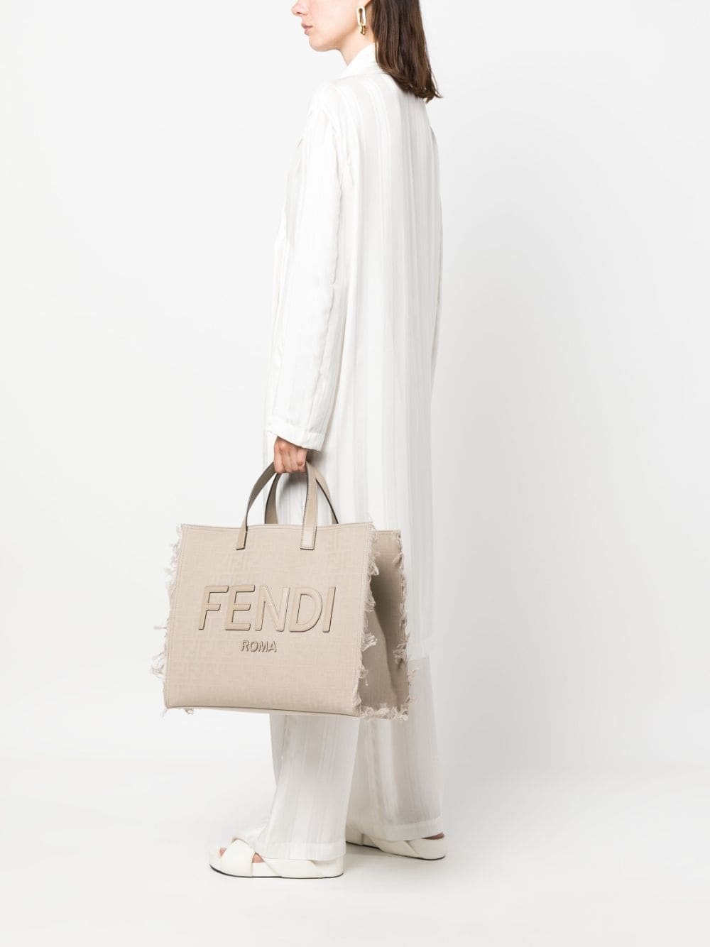 large FF jacquard fringed tote bag - 2