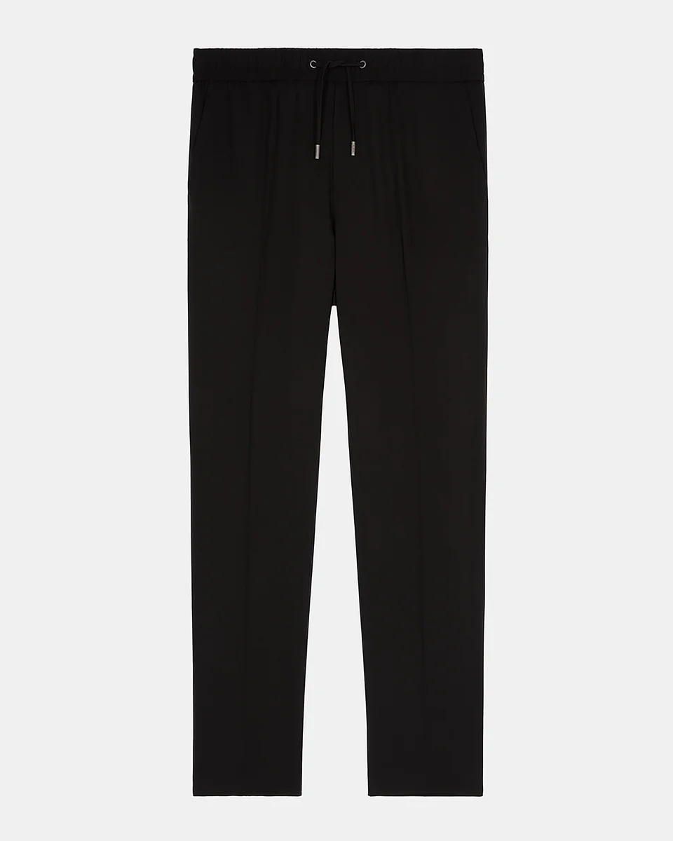 BLACK WOOL STRAIGHT ELASTICATED TROUSERS - 1