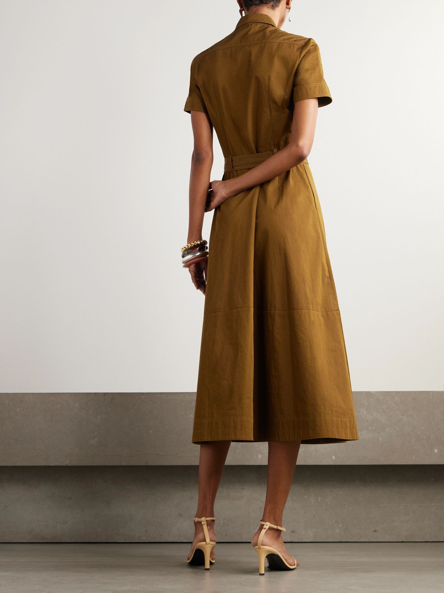 Giselle belted cotton-drill midi shirt dress Brown - 3