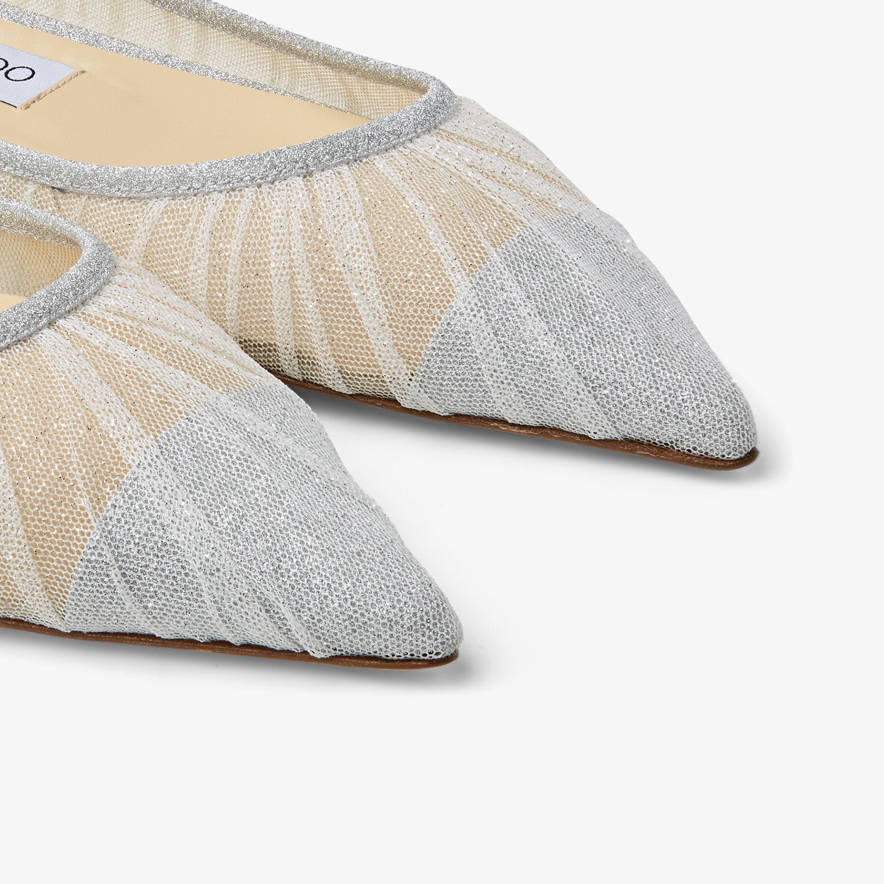 Love Flat
Metallic Silver Glitter Fabric Flats with Ivory Tulle Overlay - 4