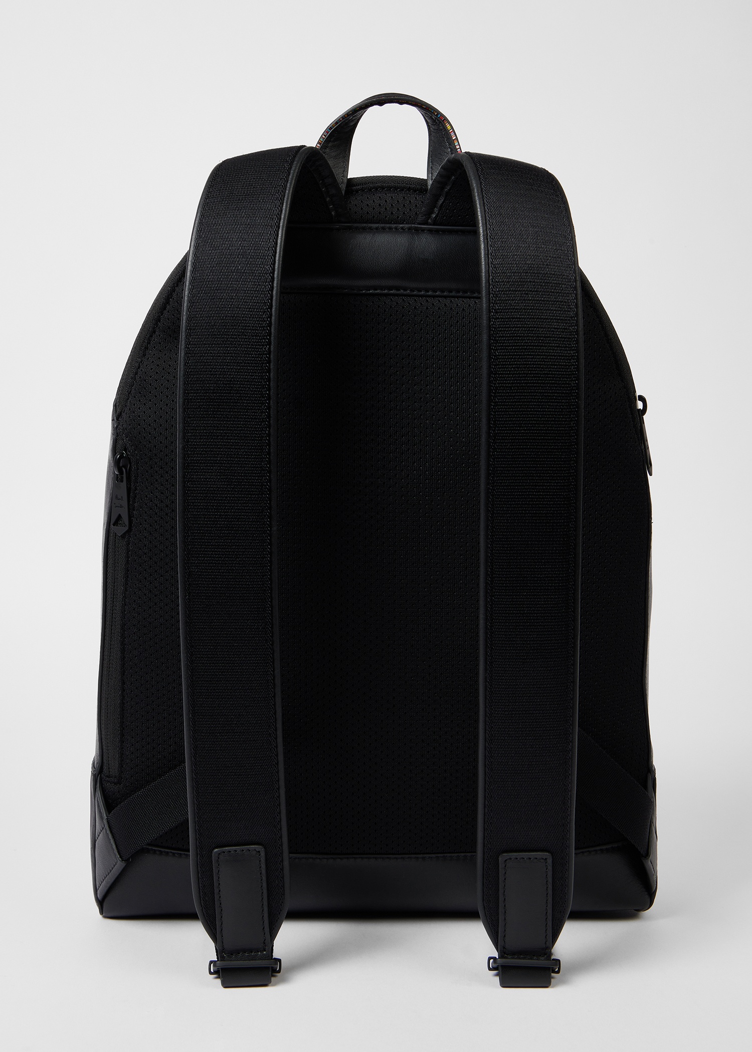 Black Textured Stripe Leather Backpack - 4