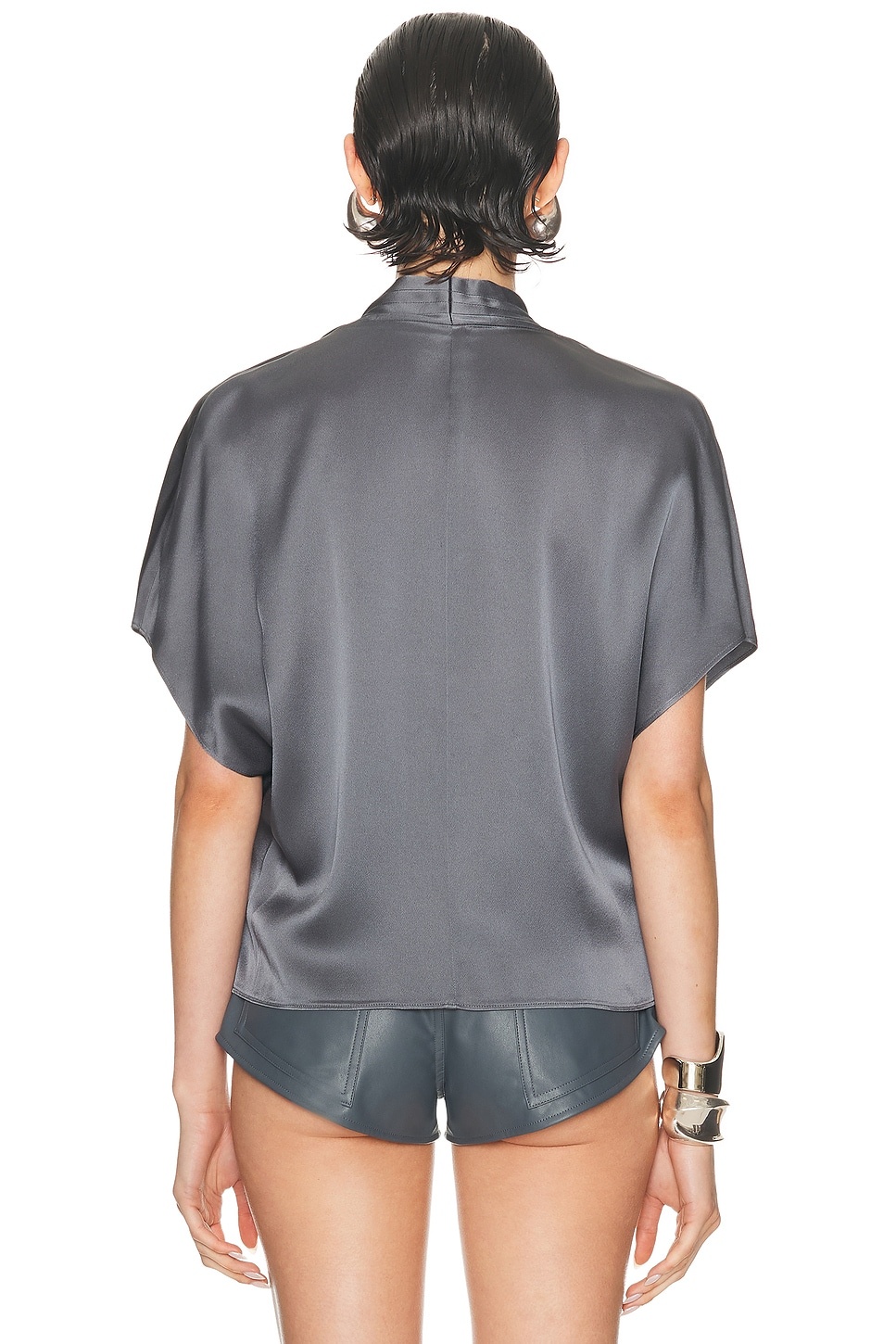 Satin Short Sleeve Wrap Top - 4