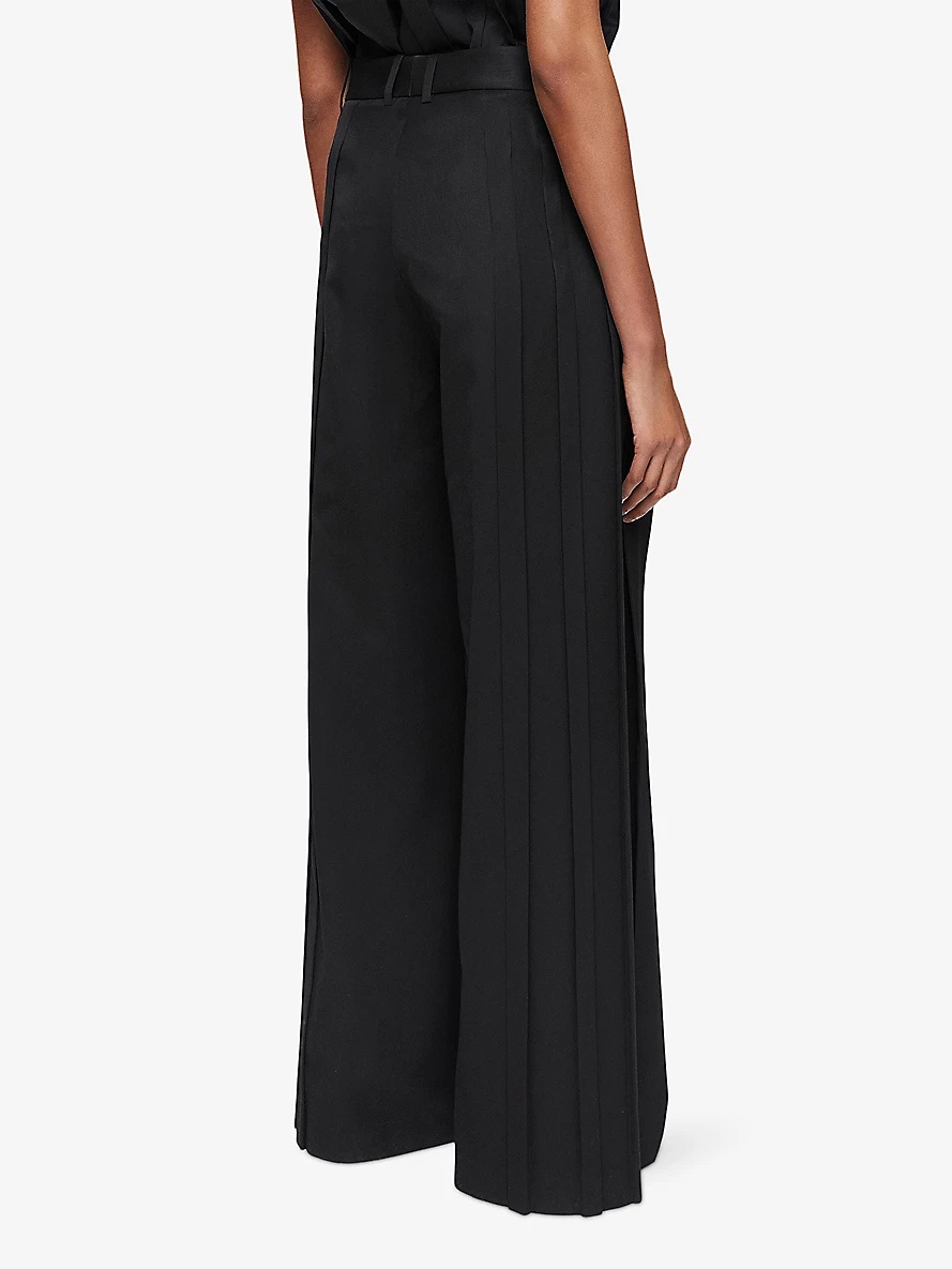 Plissé Mericourt pleated wide-leg mid-rise wool-blend trousers - 4