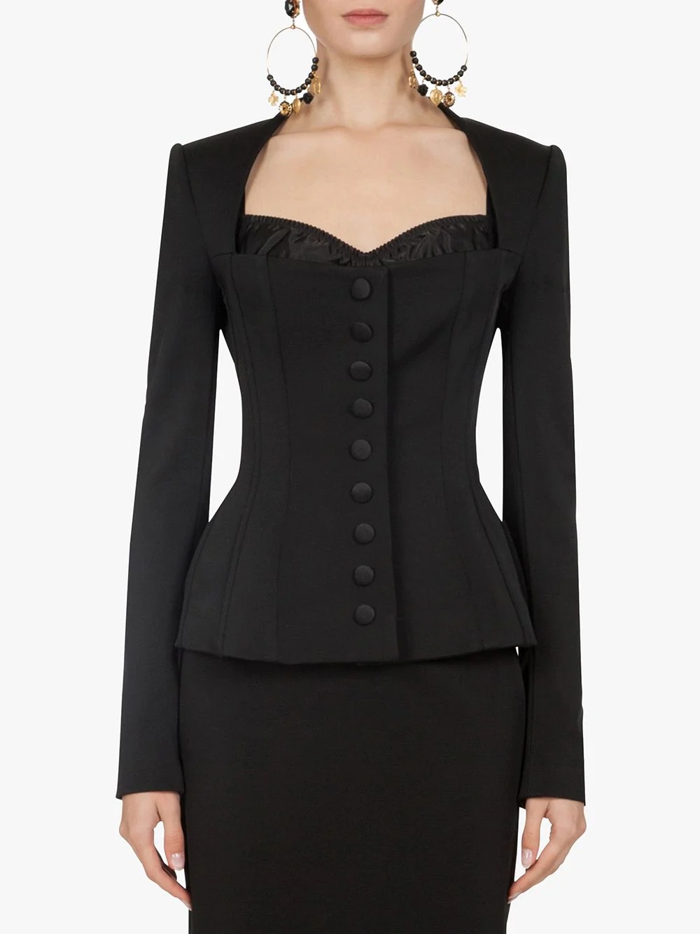 fitted sweetheart neck jacket - 3