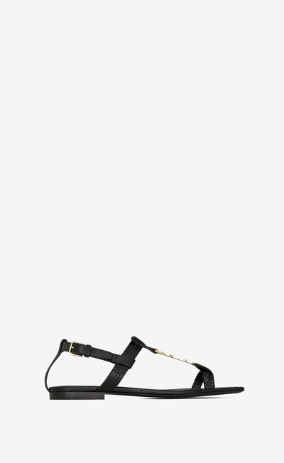 SAINT LAURENT cassandra flat sandals in crocodile-embossed leather with gold-tone monogram outlook