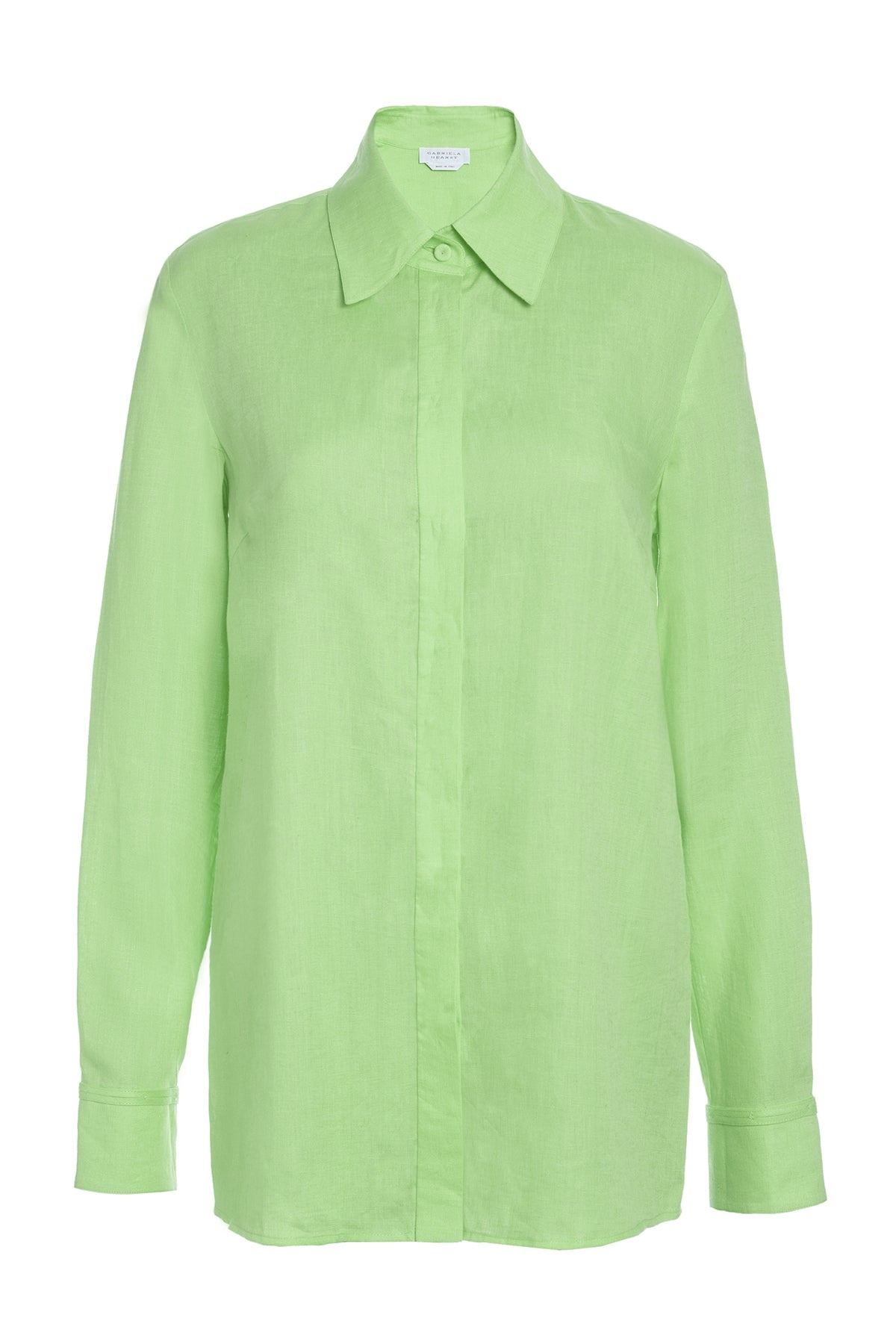 Cruz Shirt in Fluorescent Green Aloe Linen - 1