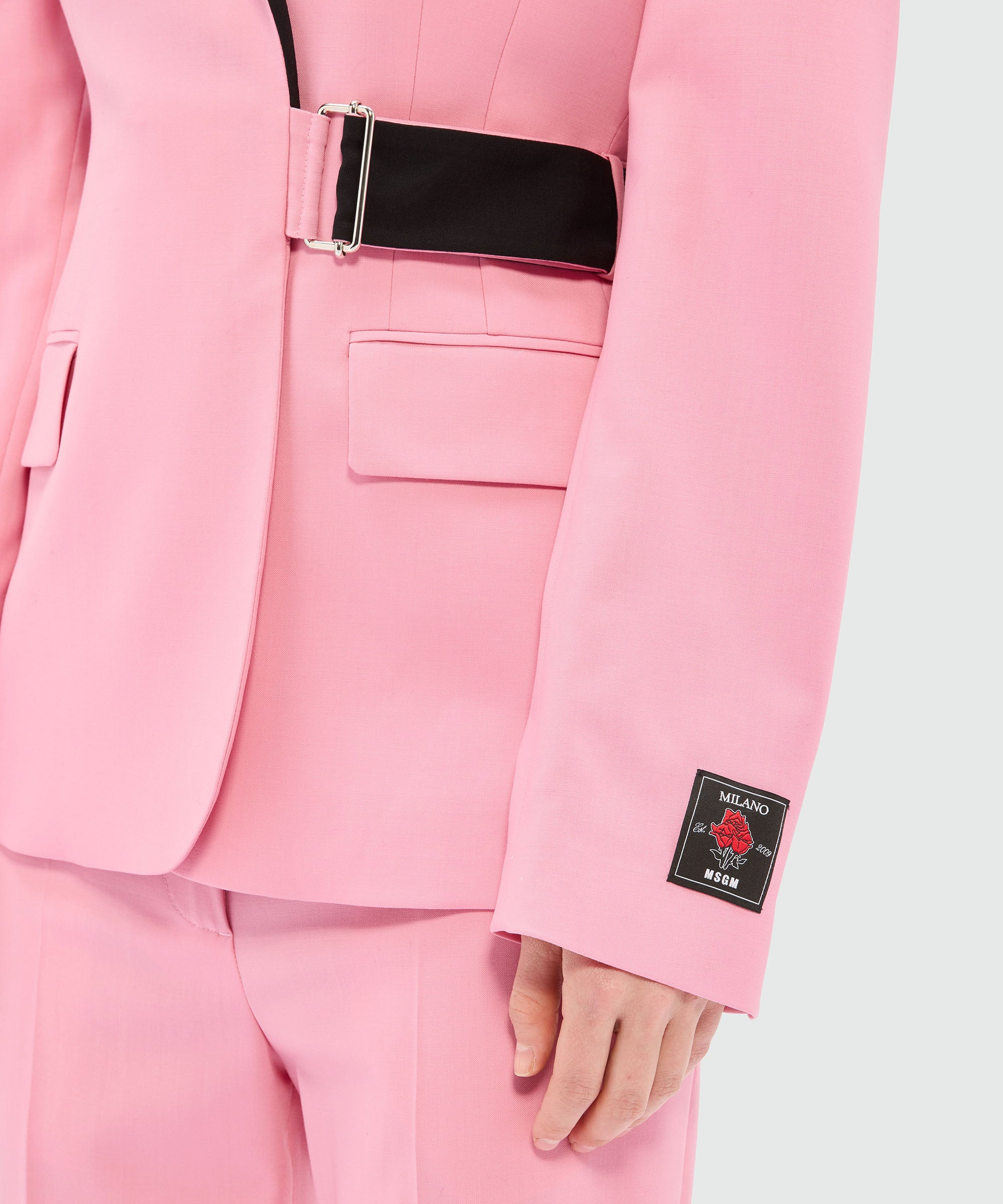 Pink single-breasted jacket in cool wool with contrasting details - 5