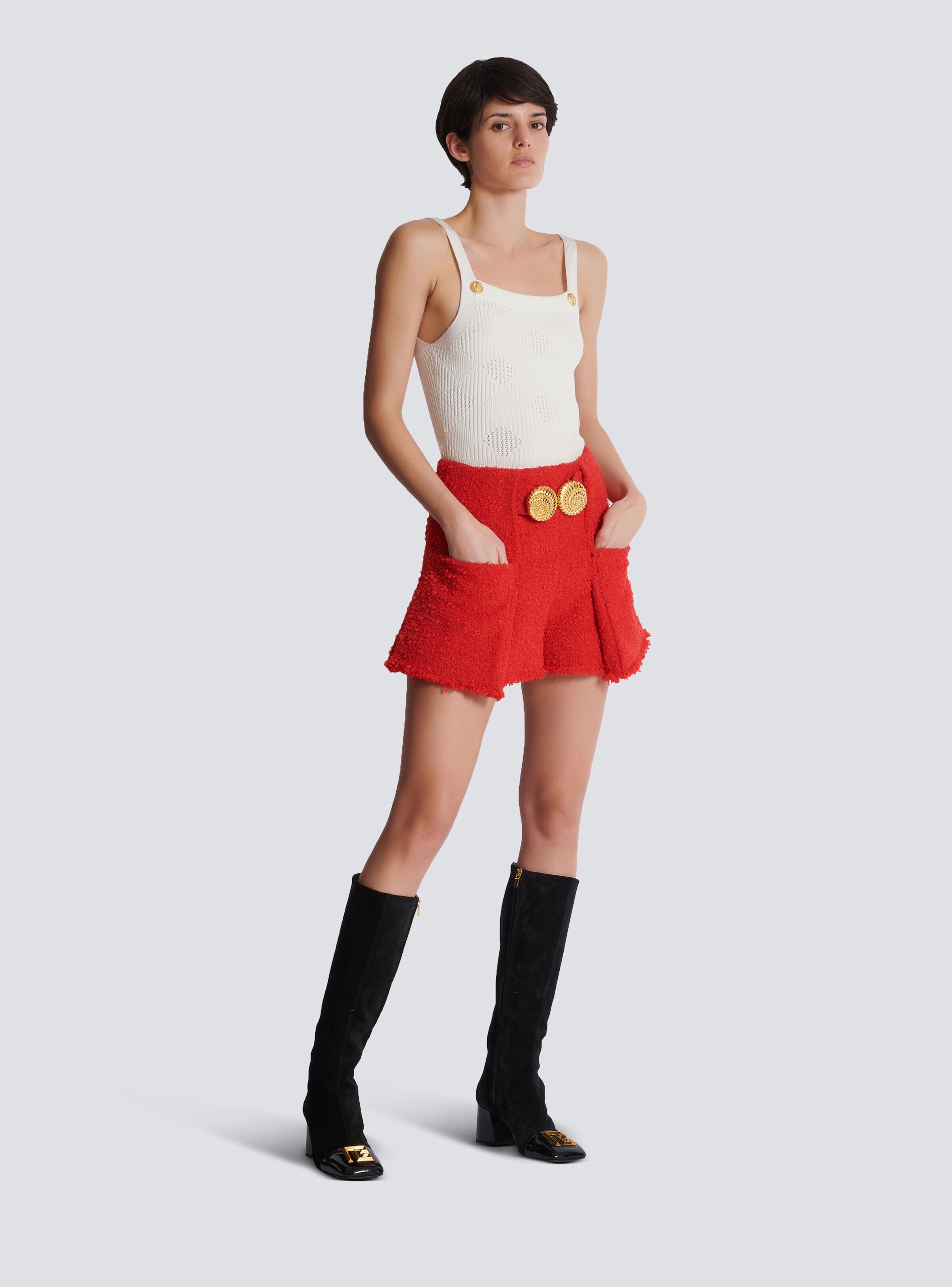Belted tweed shorts with Snail buttons - 2