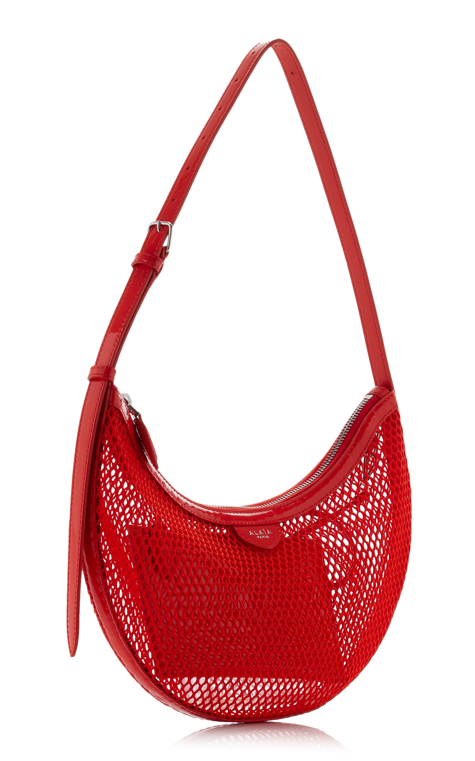 One Piece Demi Leather-Trimmed Mesh Shoulder Bag red - 3