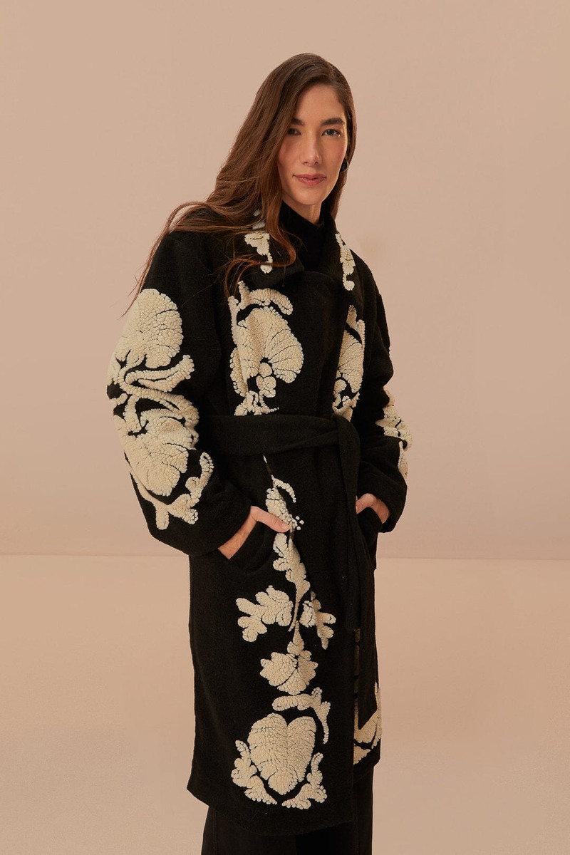 FARM RIO Black And White Helen Fleece Coat outlook