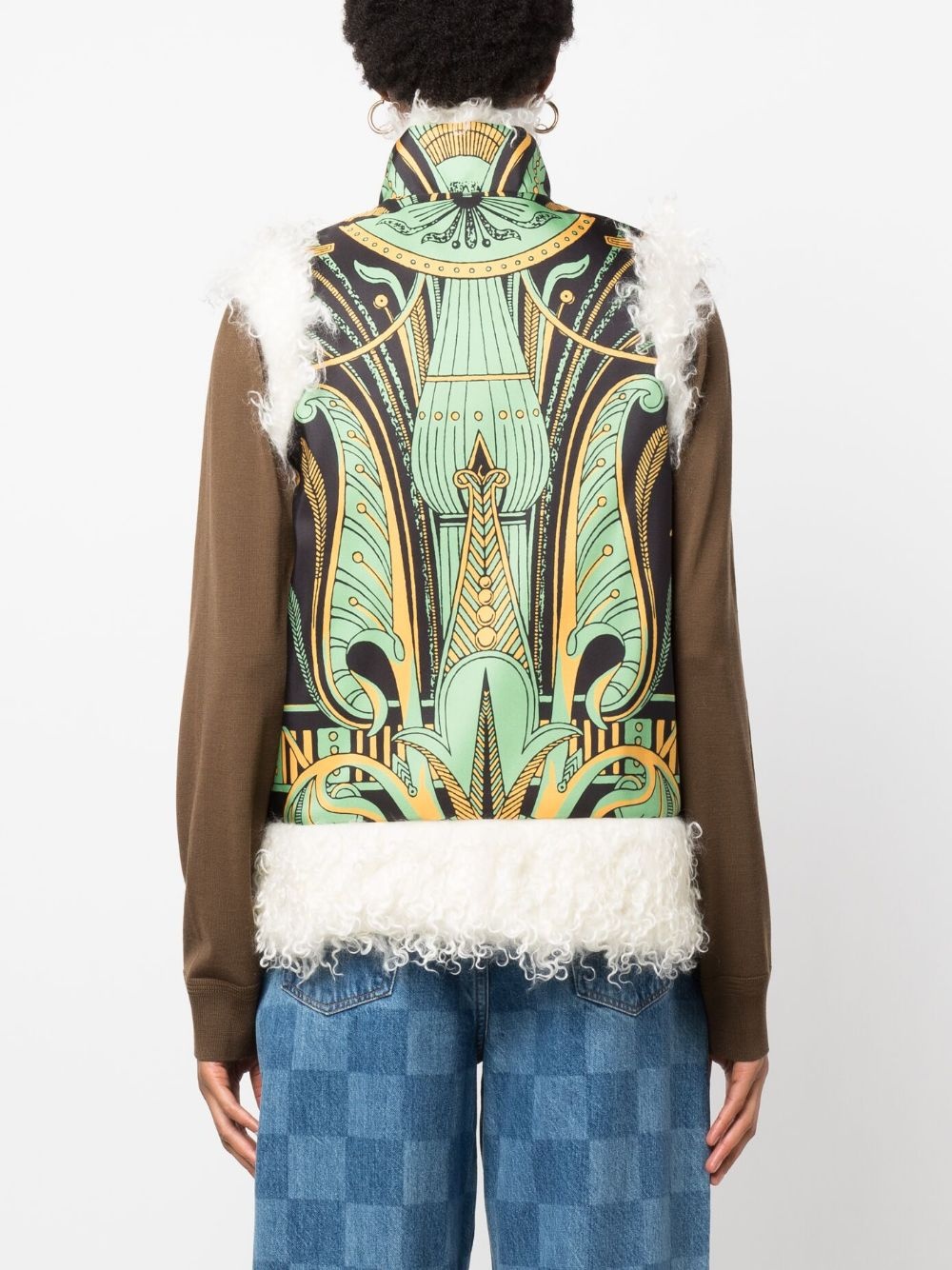 graphic-print shearling-trim vest - 4