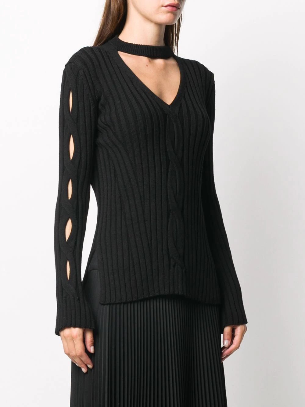 cut-out ribbed V-neck jumper - 3