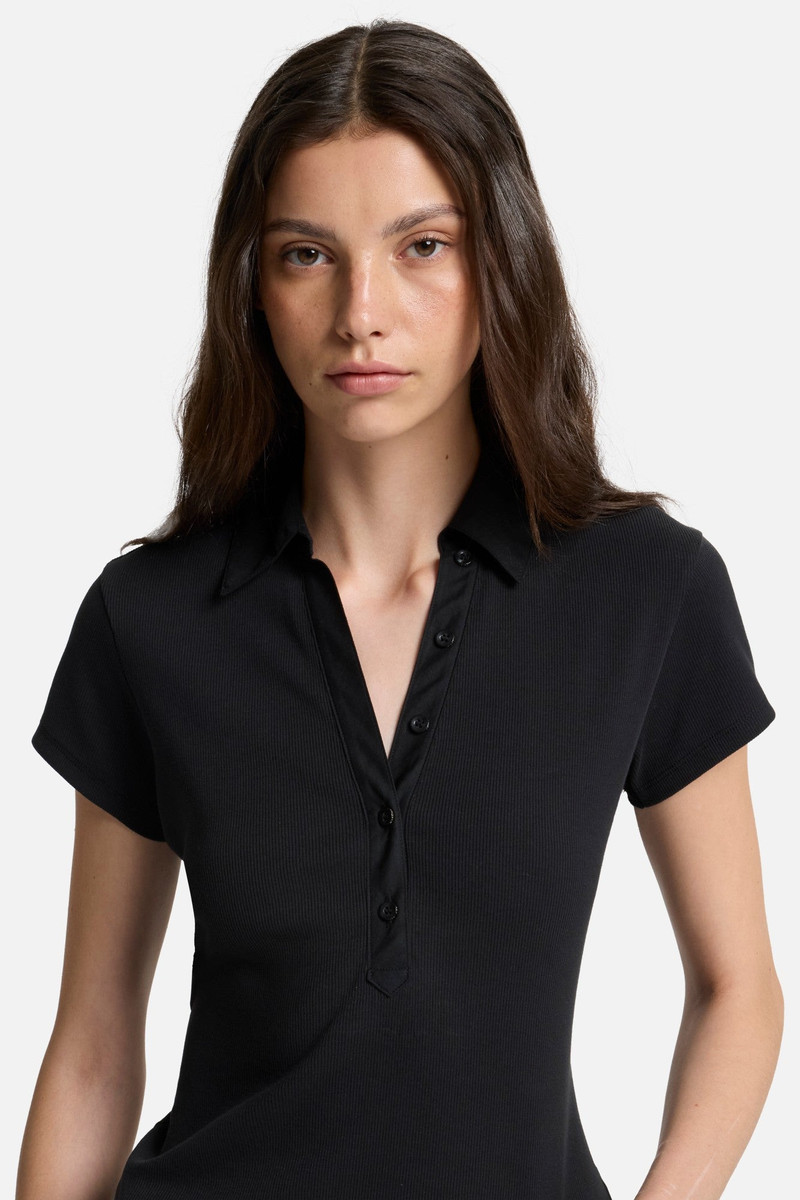 Ribbed Henley Polo in Black 4