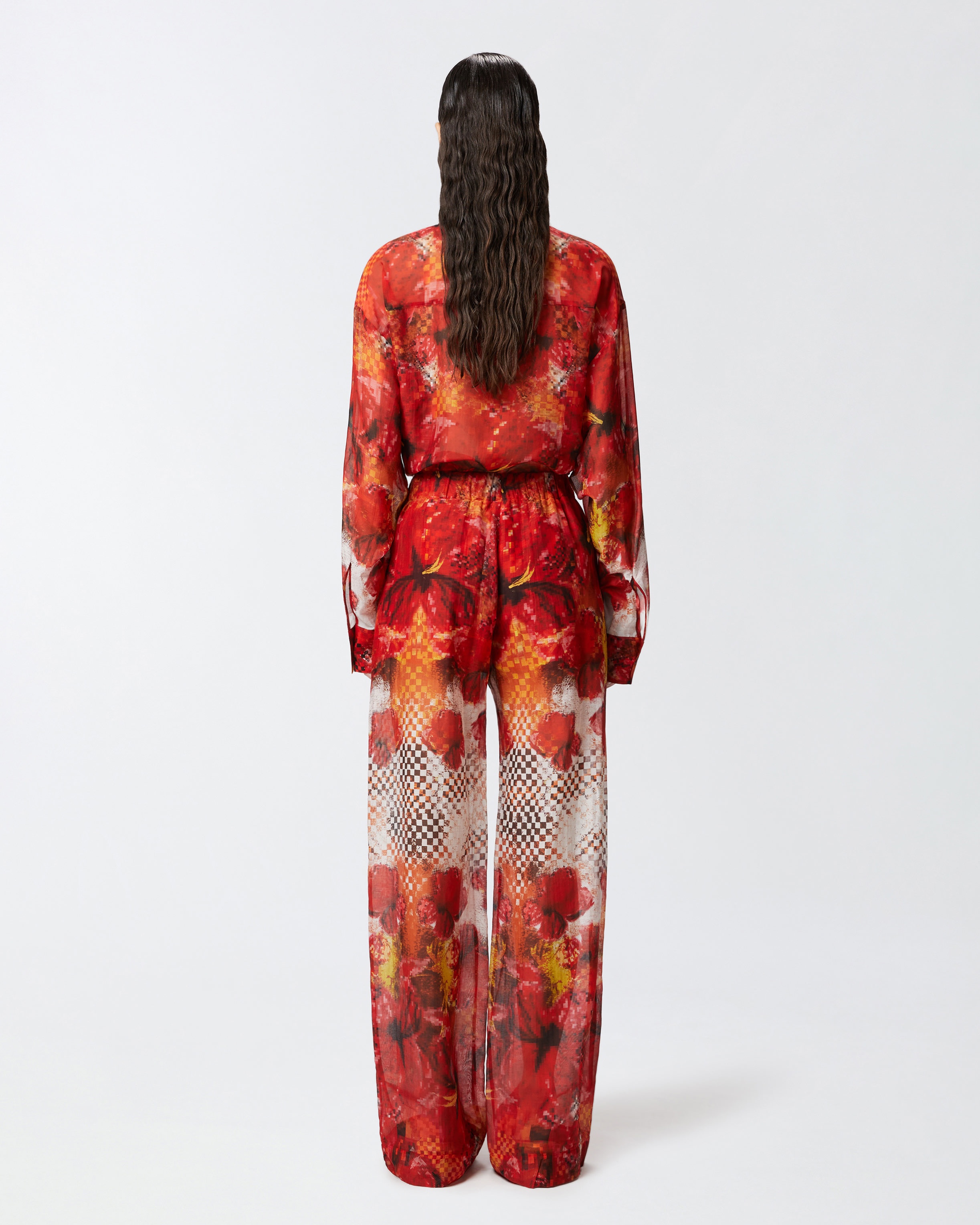 LIGHTWEIGHT PALAZZO TROUSERS WITH DAMIER FLORAL PRINT - 4