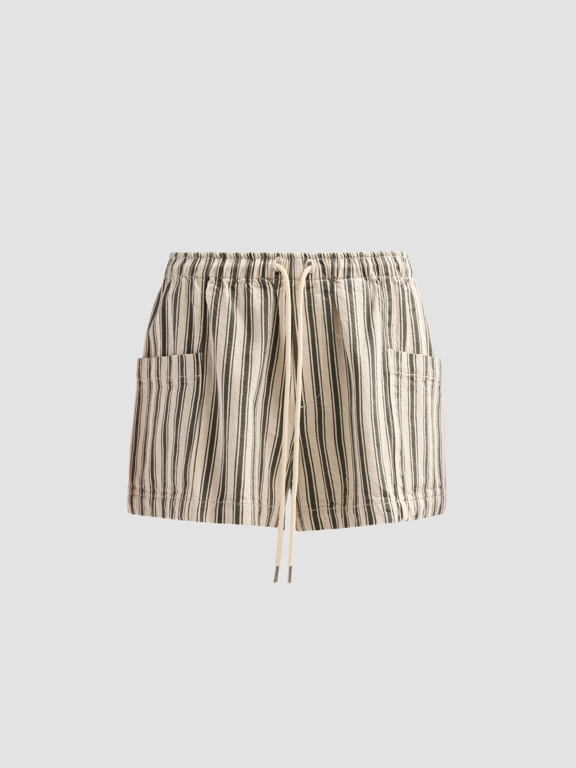 Women's Emery Striped Cotton-Linen Drawstring Shorts - Forest Green Stripe - 1