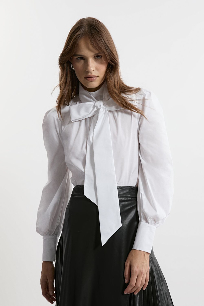 Cotton Poplin Pussybow Blouse 1
