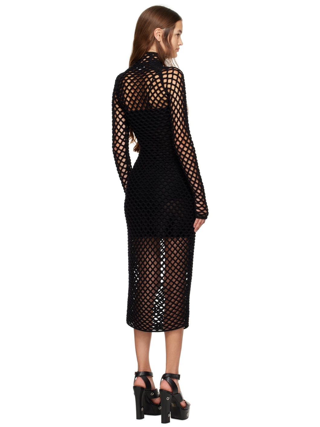 Black Cage Knit Maxi Dress - 3