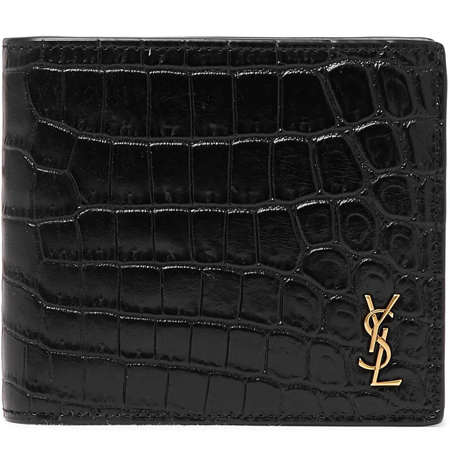 Logo-Appliquéd Croc-Effect Patent-Leather Billfold Wallet - 1