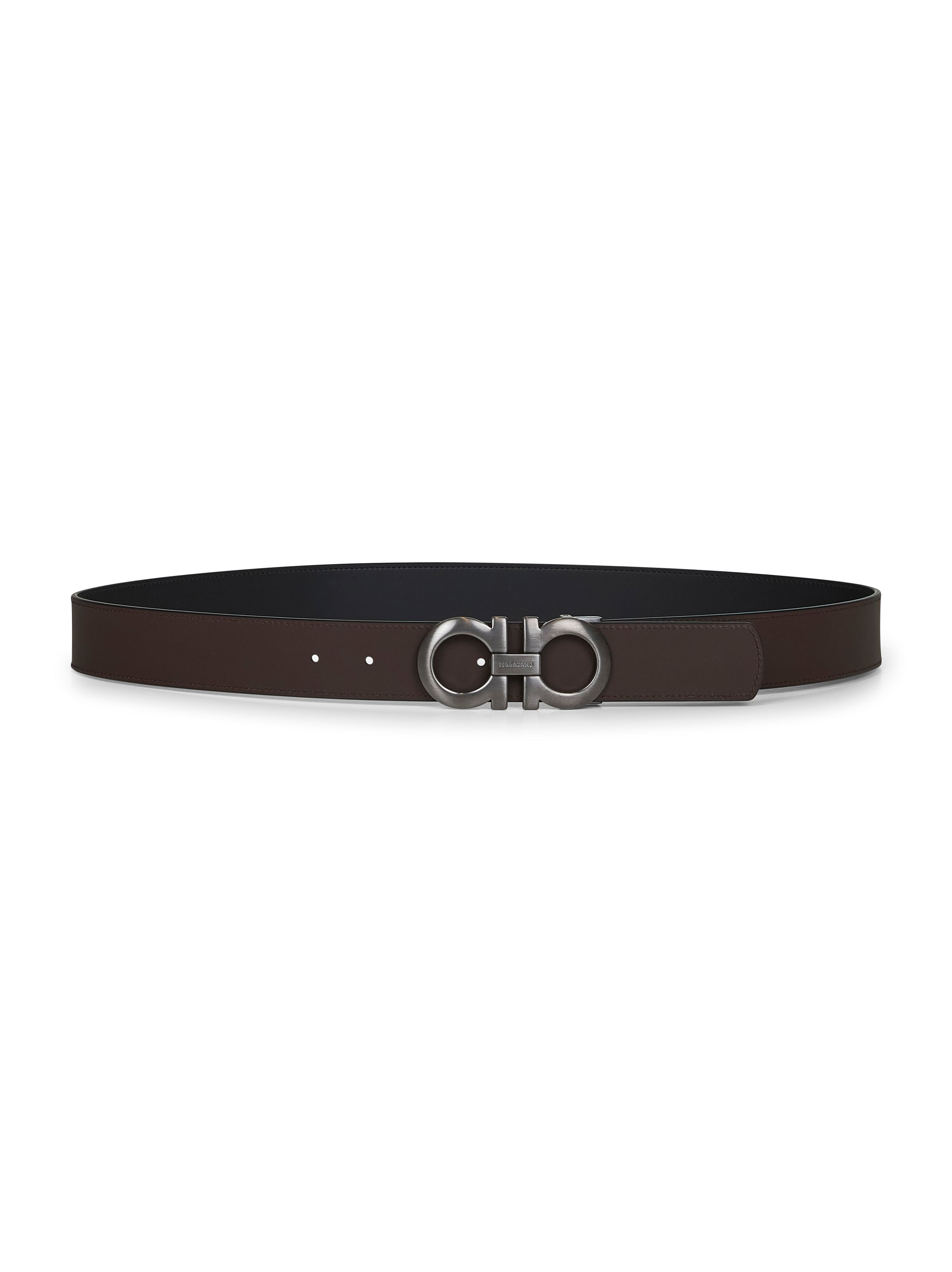 Black leather Gancini reversible belt - 3