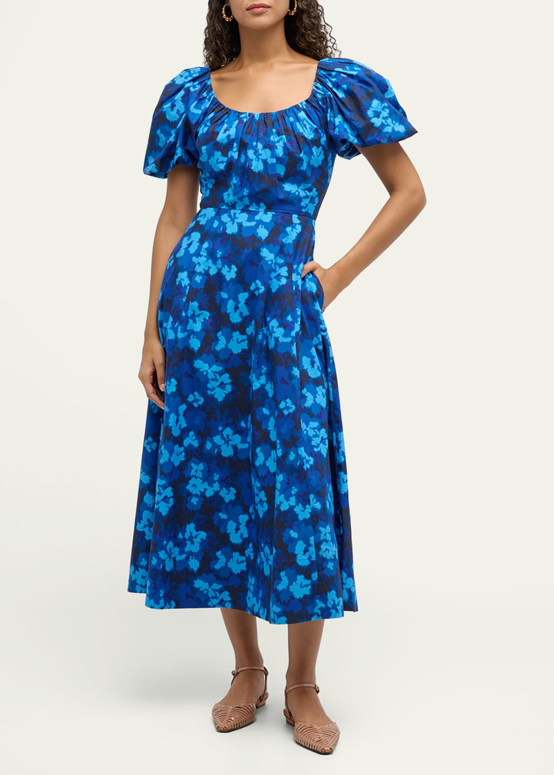 ULLA JOHNSON Imara Floral Short-Sleeve Midi Dress outlook
