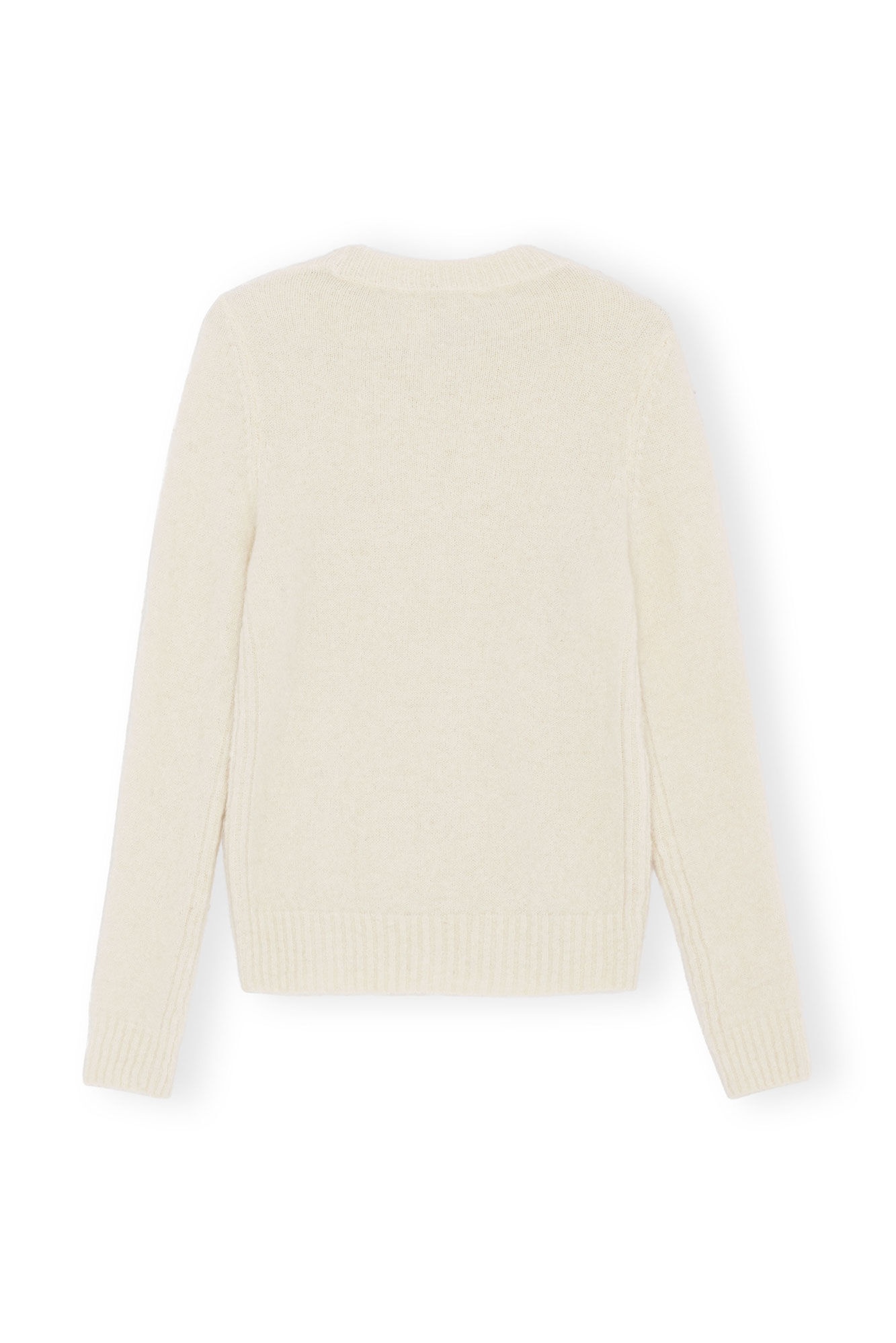 WHITE BRUSHED ALPACA O-NECK SWEATER - 2