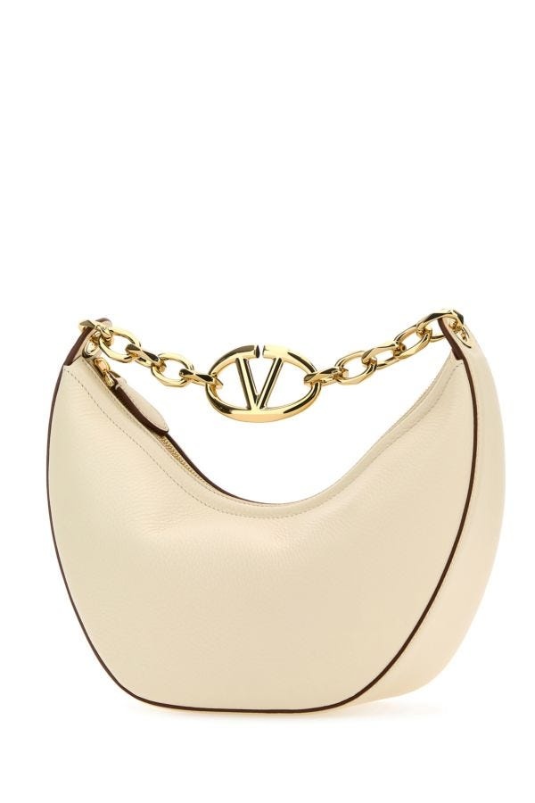 Valentino Garavani Woman Ivory Leather Small Hobo Vlogo Moon Handbag - 2