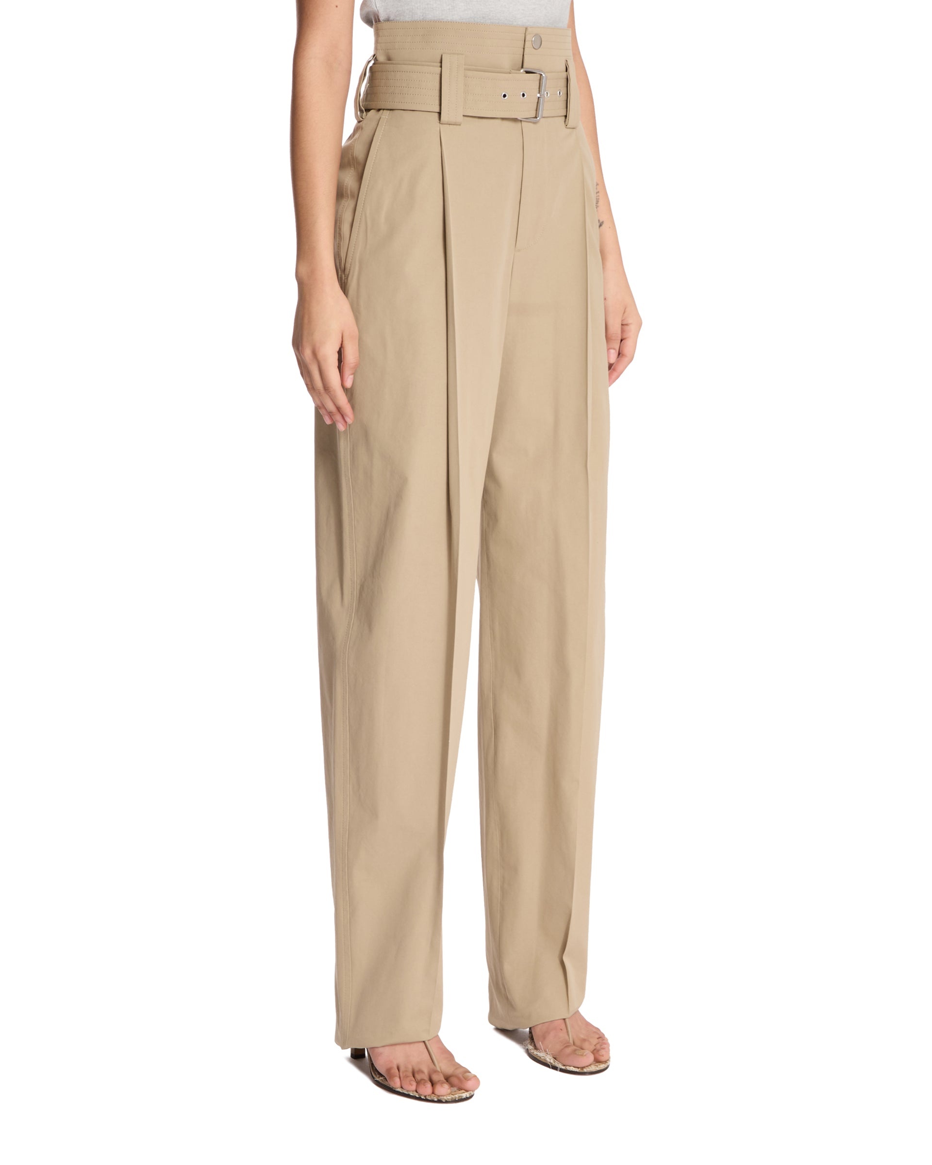 Beige Compact Cotton Pants - 4