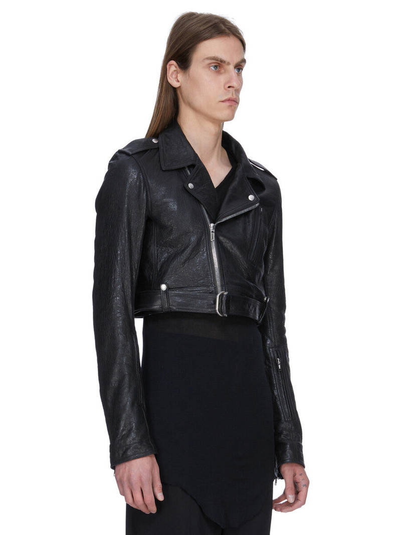 Black Temple Cropped Luke's Stooges Leather Jacket 2