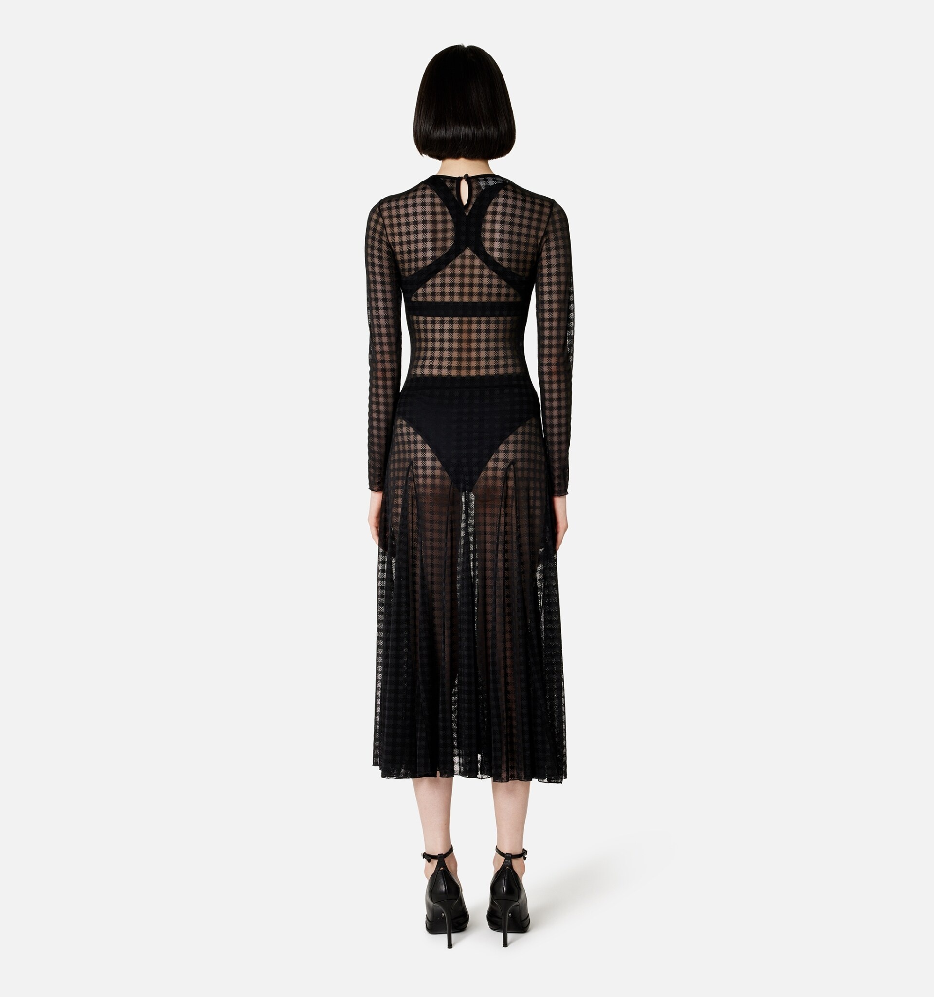 Gingham Pattern Lace Dress - 6