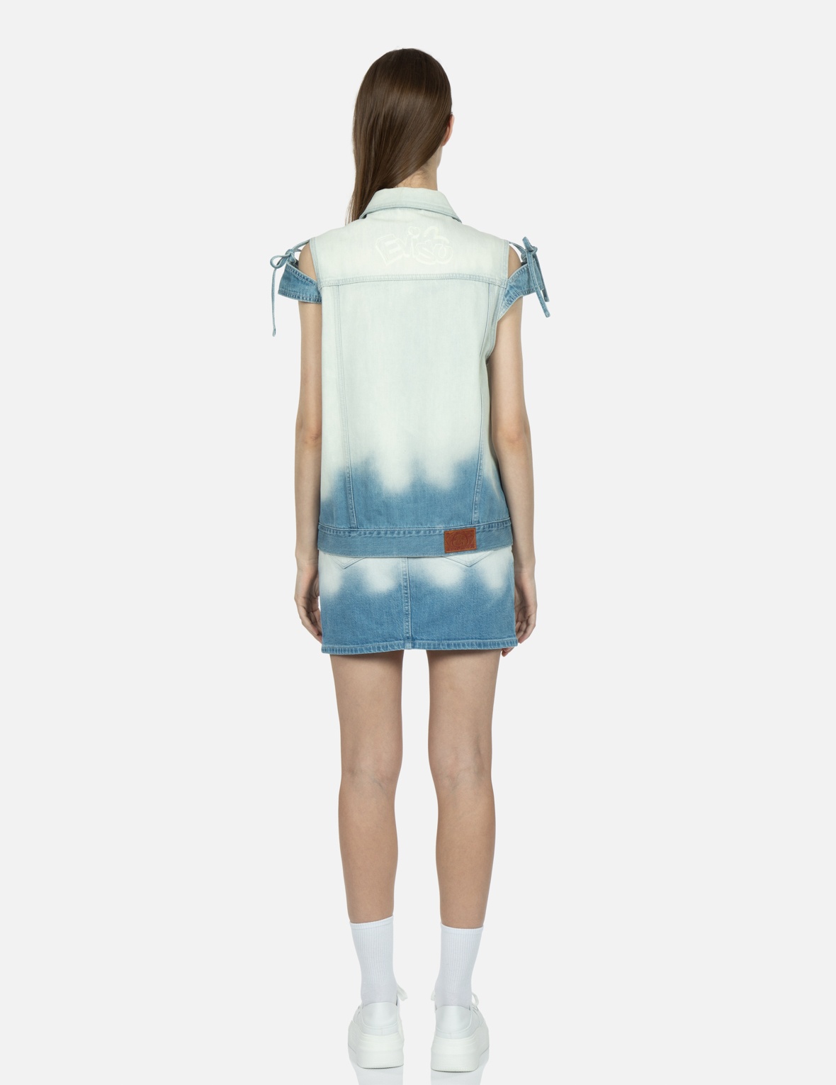 LOGO EMBROIDERY BLEACHED DENIM WAISTCOAT - 6
