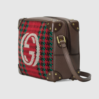 GUCCI Houndstooth and stripe shoulder bag with Interlocking G outlook