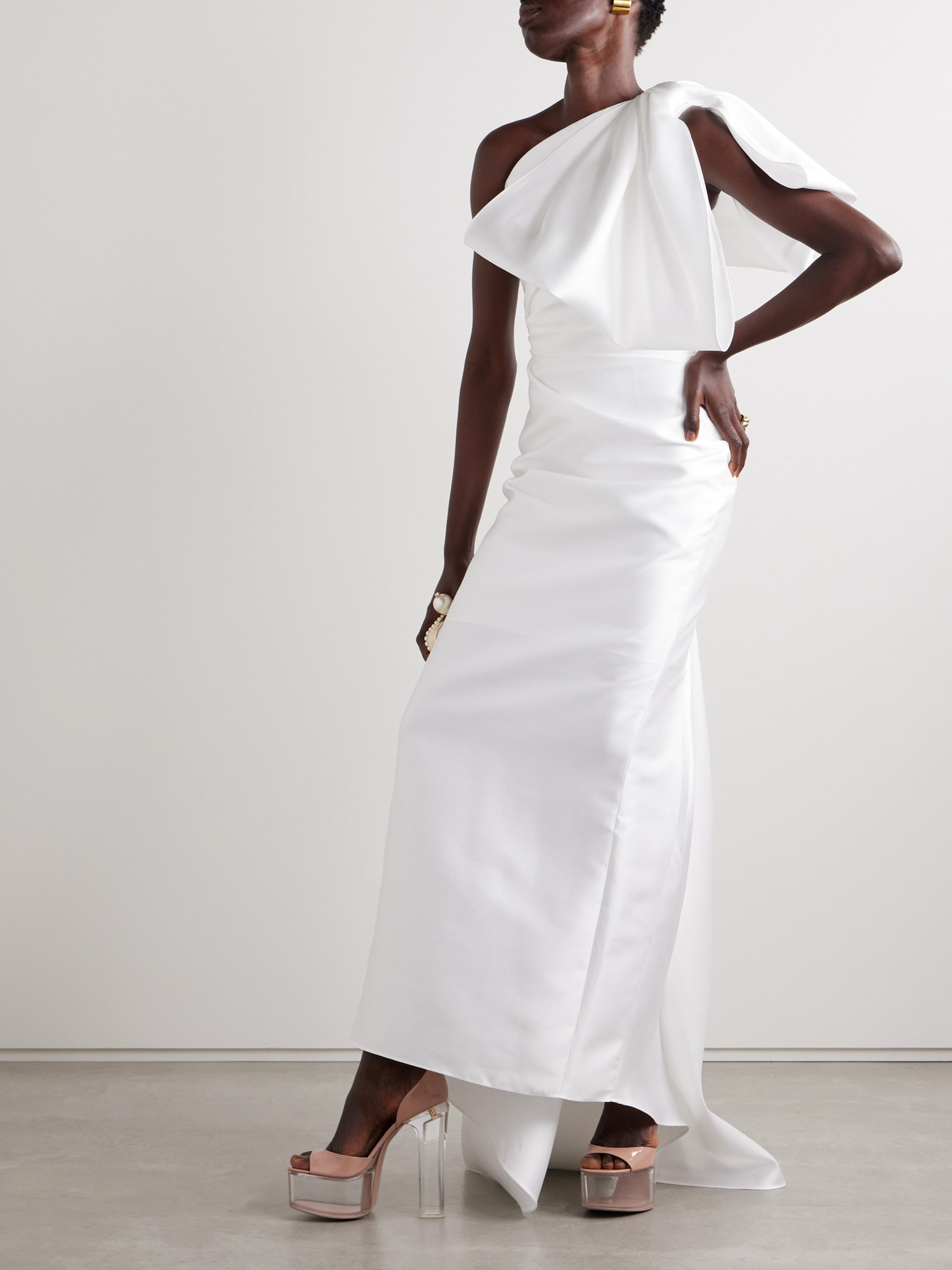 Priya One-shoulder Gathered Satin-twill Gown - 2