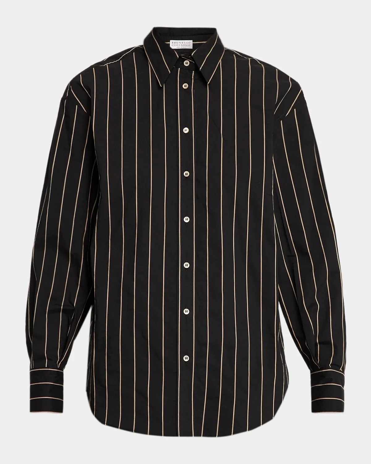 Triple Stripe Techno Cotton Long-Sleeve Button-Up Blouse - 1