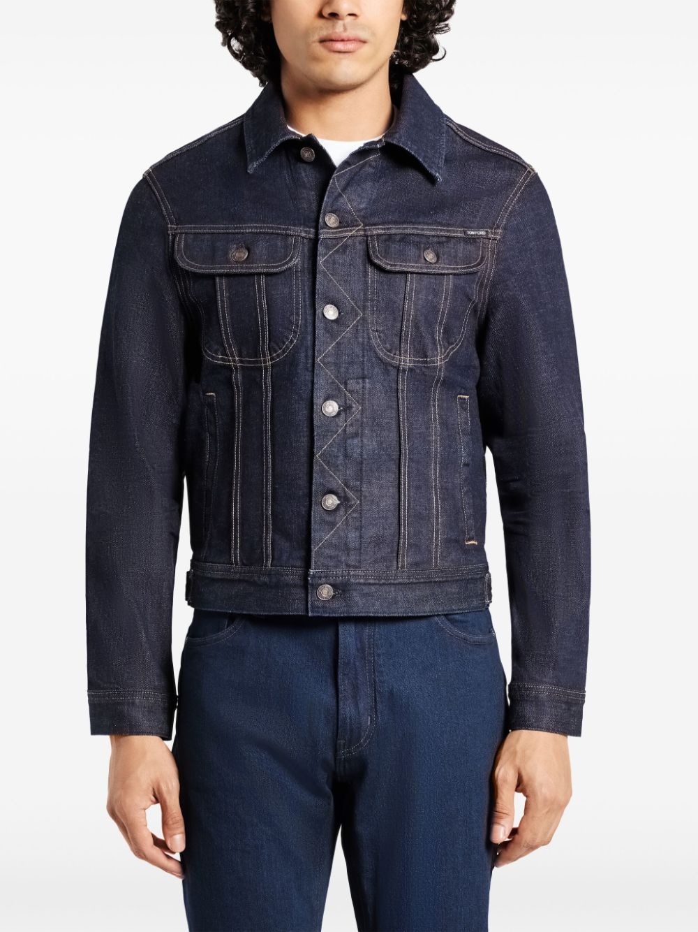 contrast-stitching denim jacket - 3