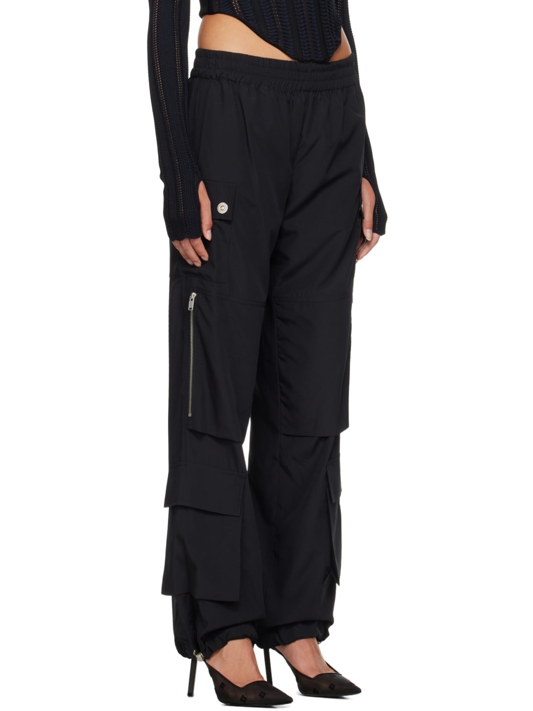 Black Pocket Cargo Trousers - 2
