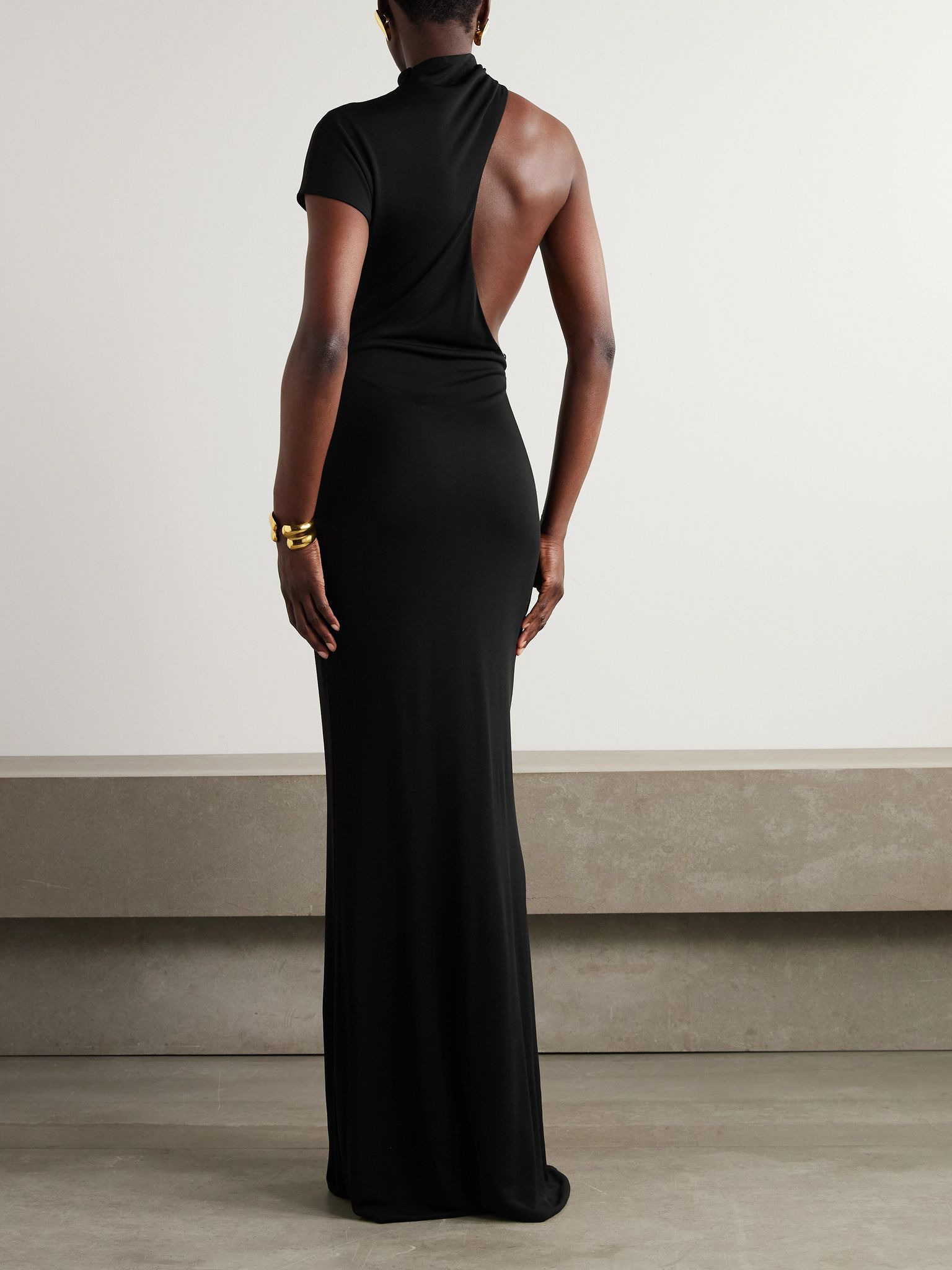 One-sleeve jersey gown Black - 3