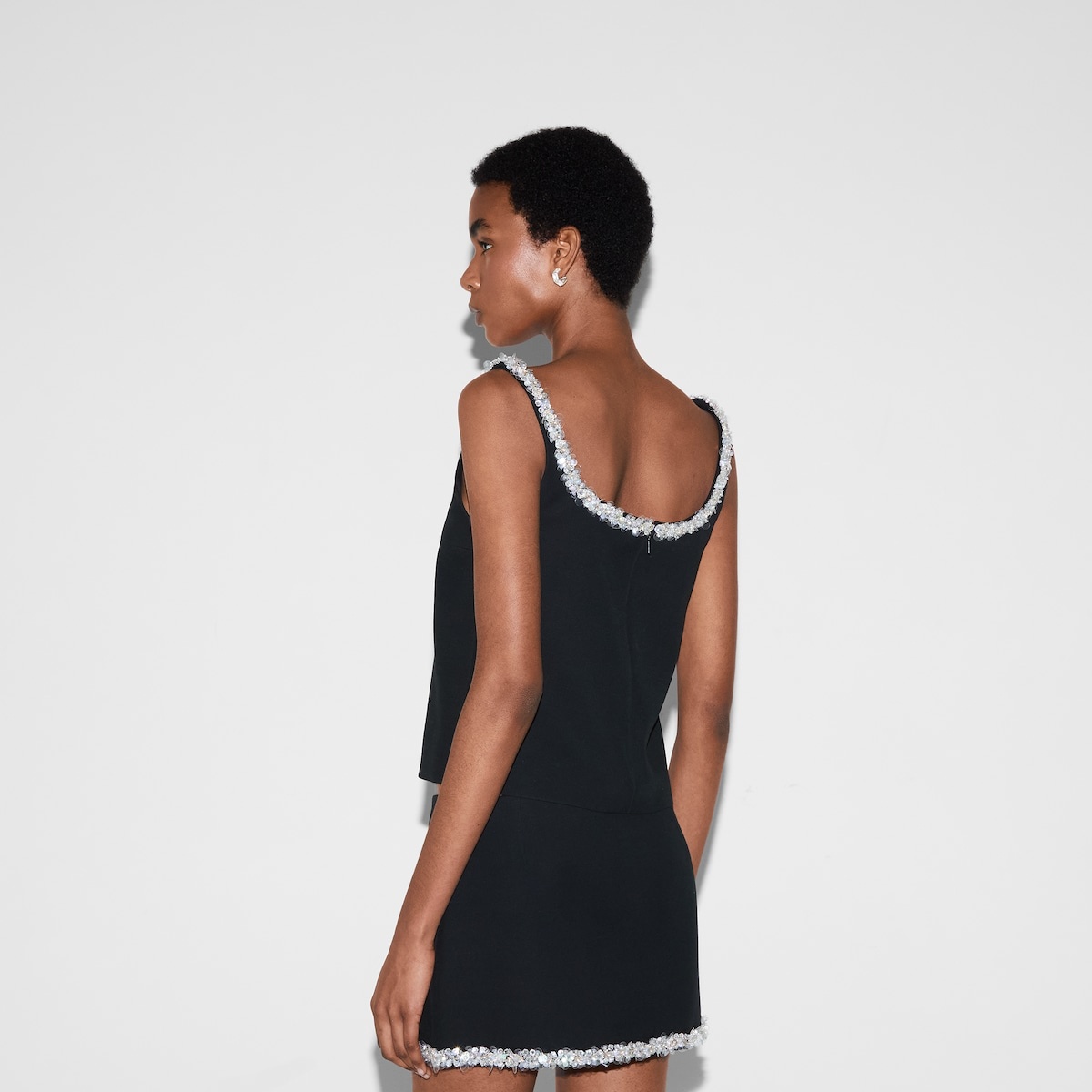 Embroidered wool silk crêpe top - 4