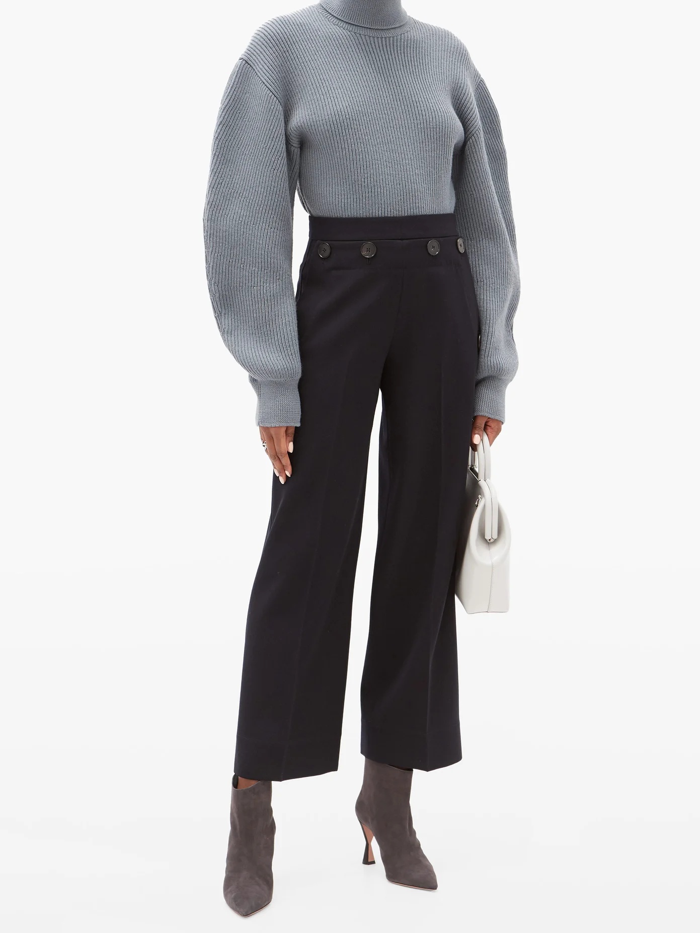 Wide-leg button-panel wool trousers - 2