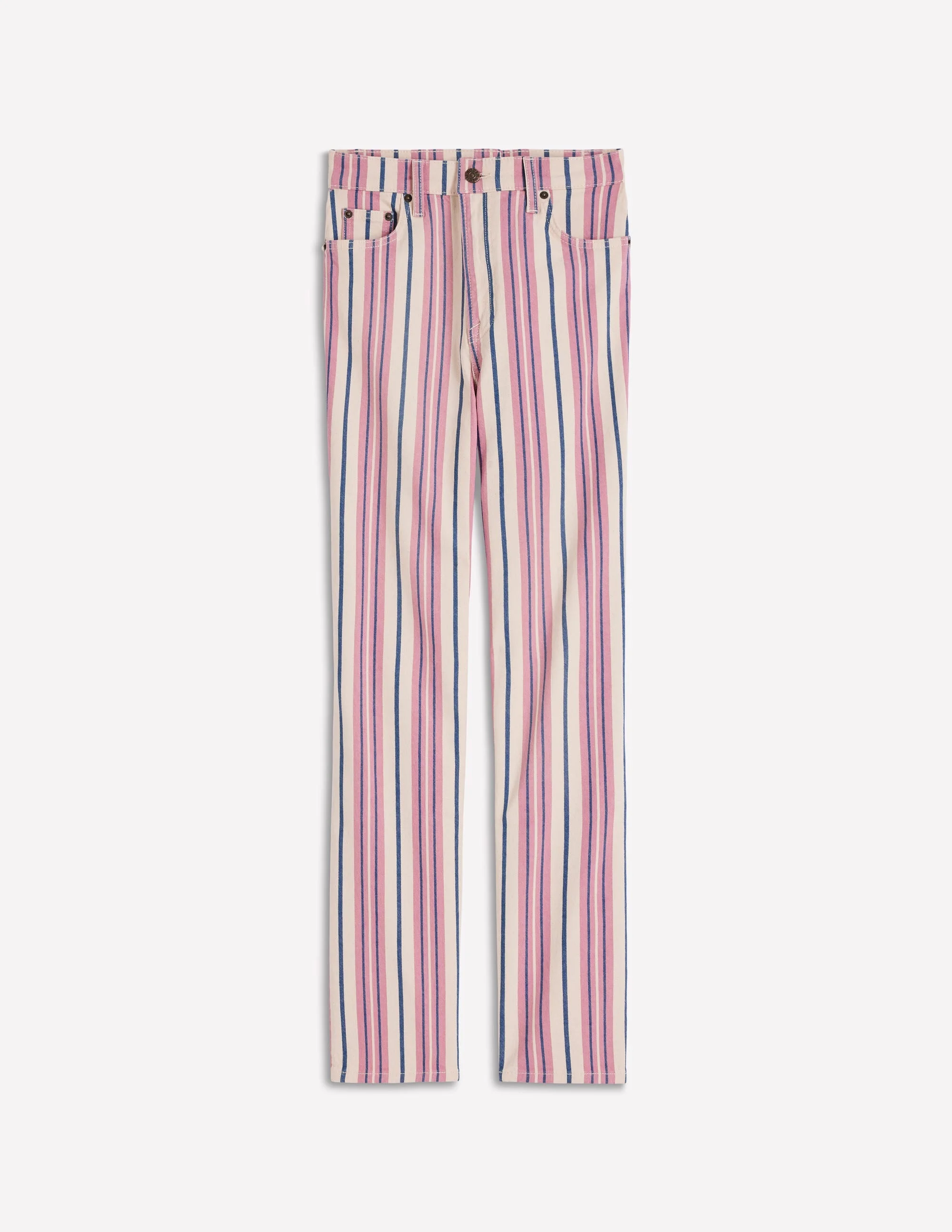 High Rise Straight Jeans-Pink, Blue & Ivory Stripe - 1
