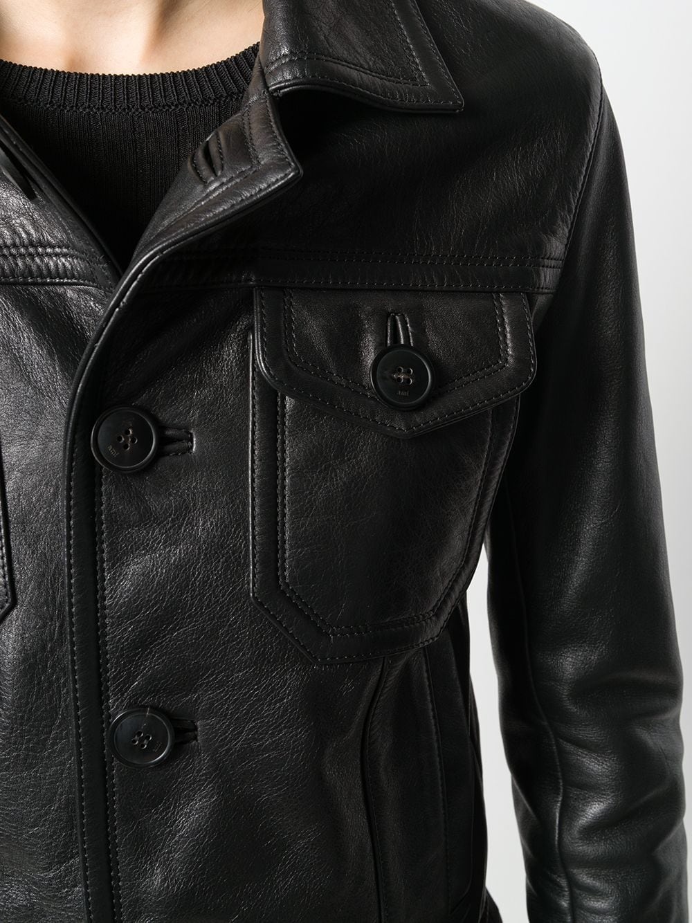 patch pockets leather jacket - 5