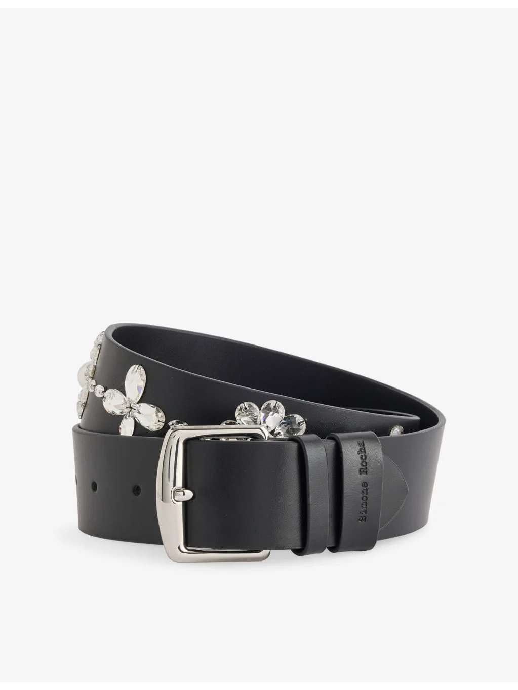Crystal-Embellished Leather Belt - 1