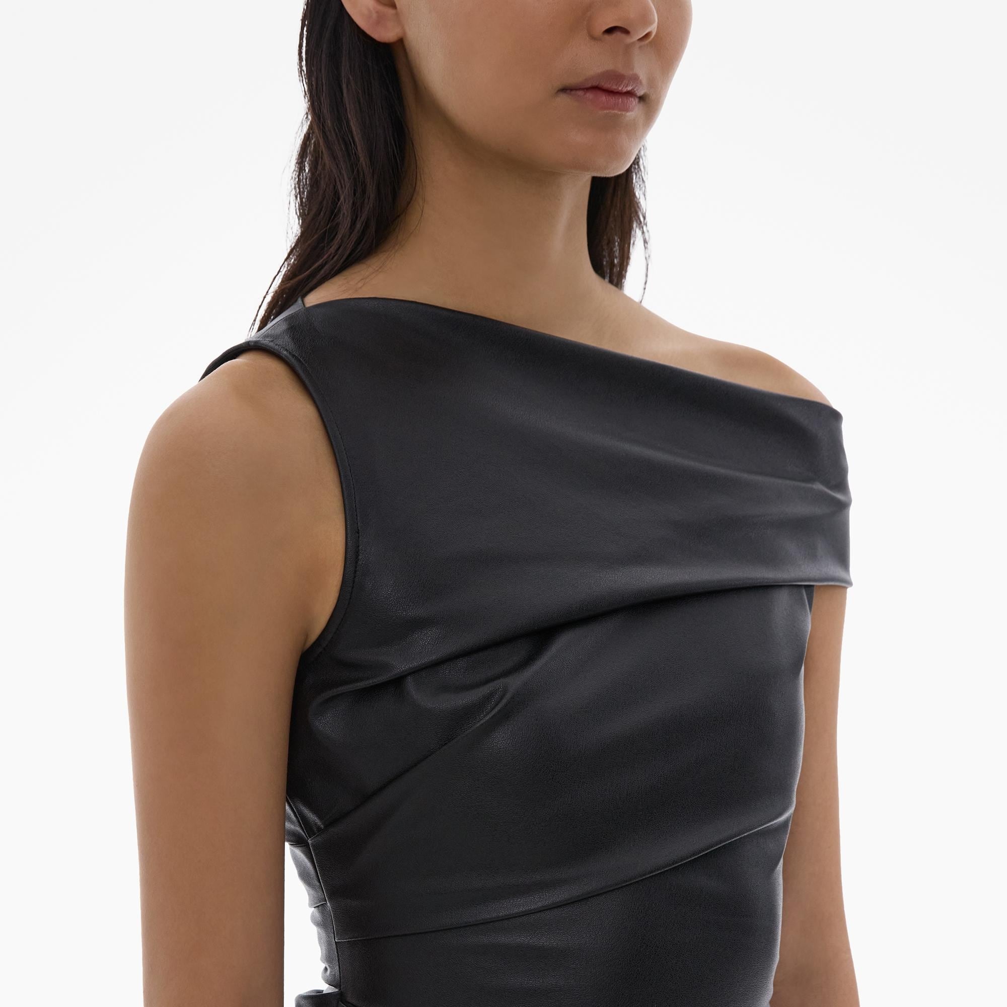 FAUX LEATHER ASYMMETRICAL TOP - 6