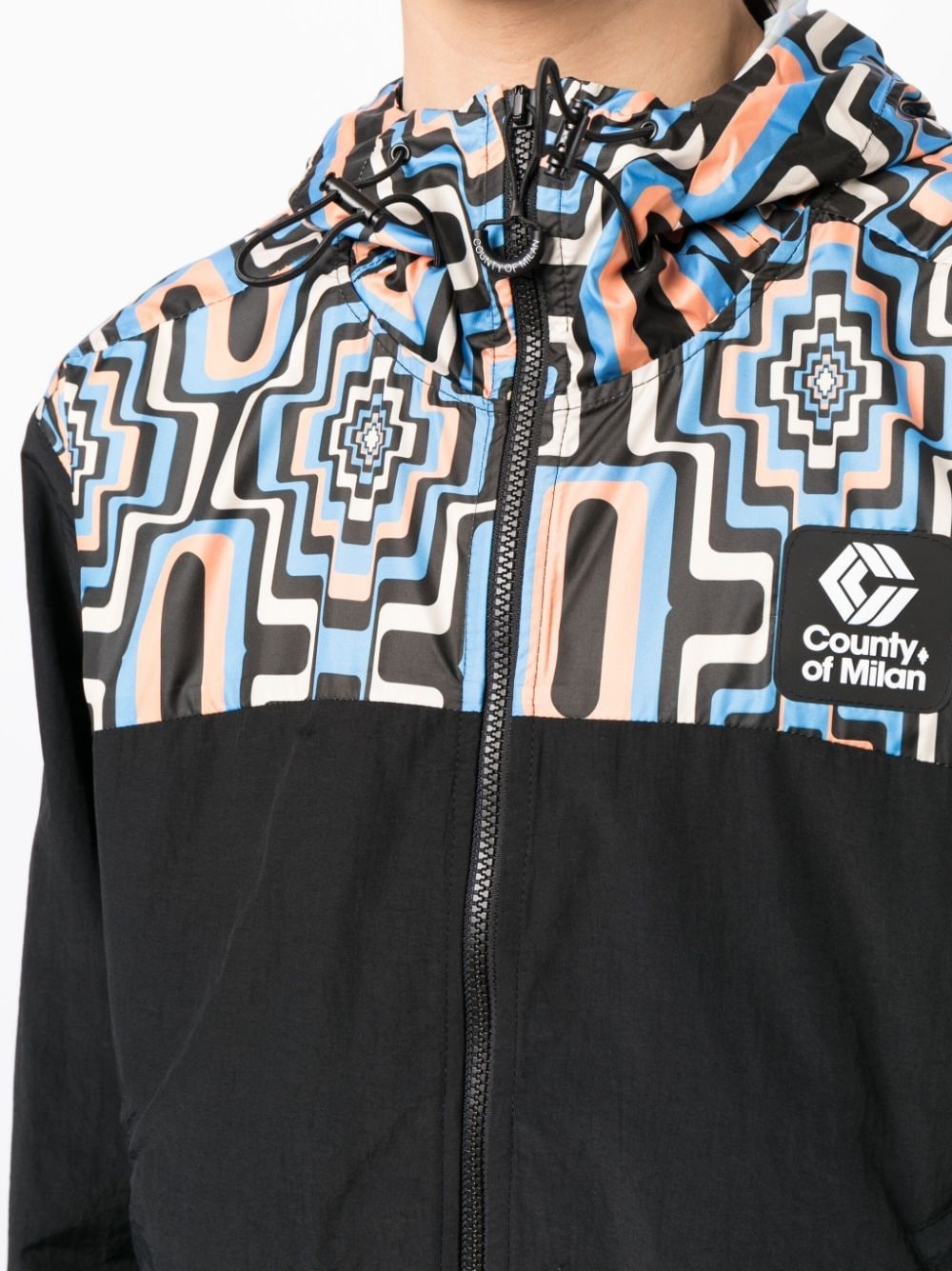 Cross-print panelled hooded windbreaker - 5