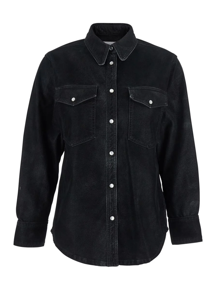 Isabel Marant Étoile 'Karima' Black Shirt With Classic Collar And Two Front Patch Pockets In Fabric - 1