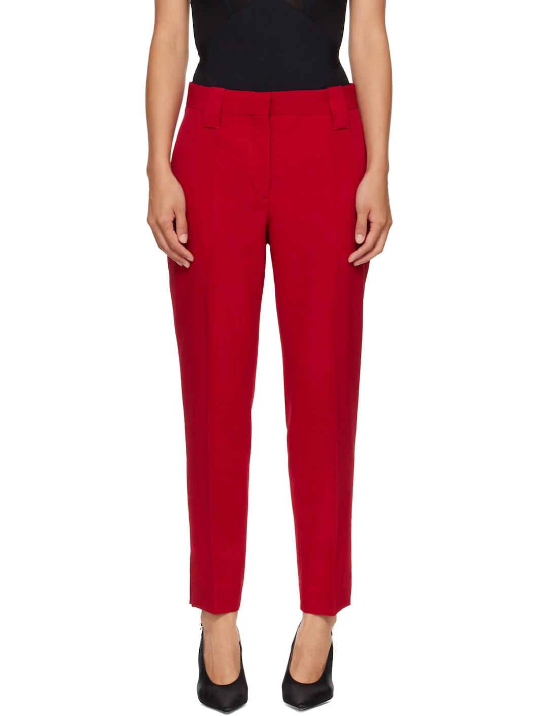 Red Grain de Poudre Wool Trousers - 1