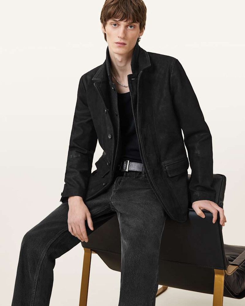 ALLSAINTS SURVEY DOUBLE LAYERED WAXED SUEDE BLAZER outlook