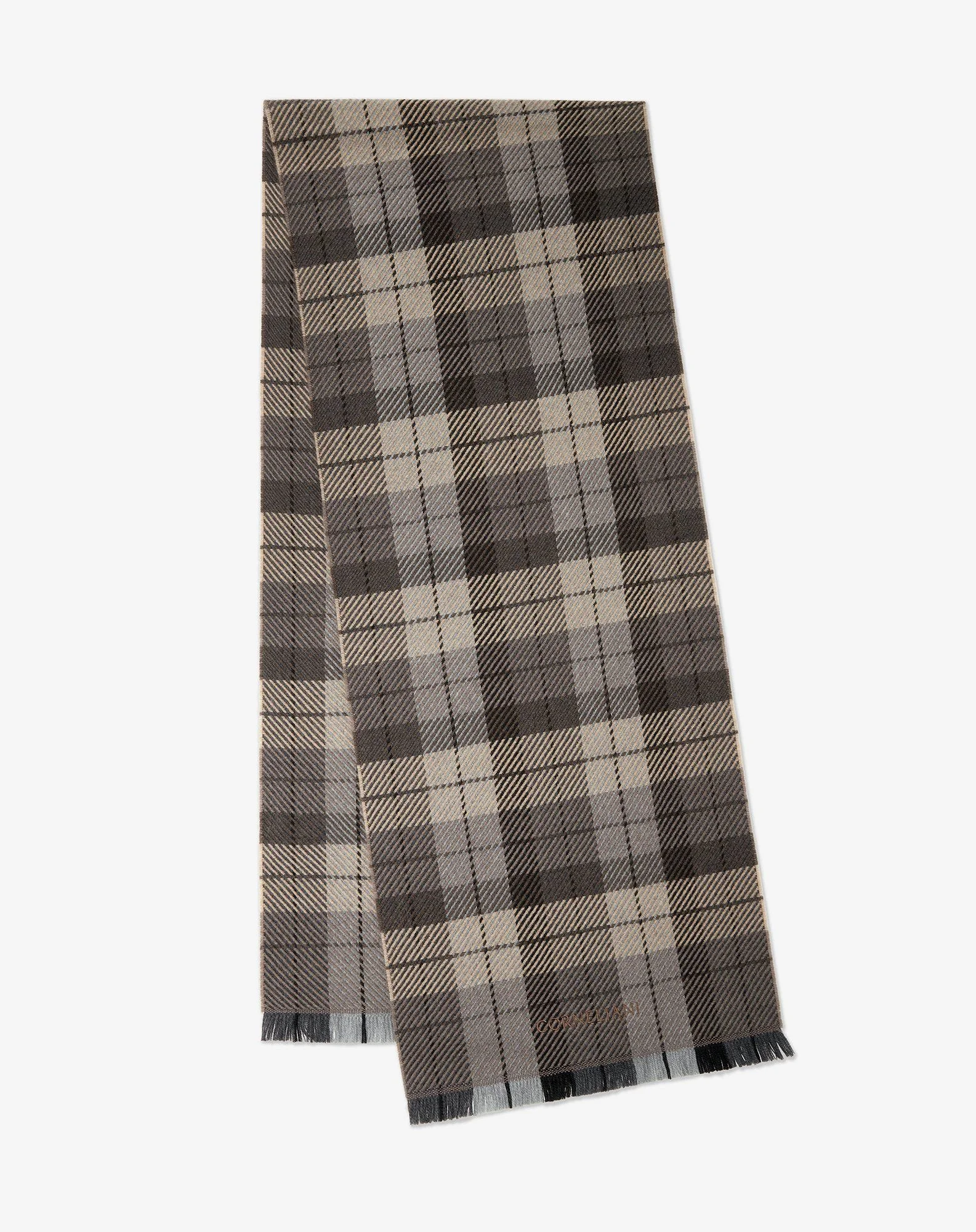 Taupe pure wool scarf with maxi checks - 1