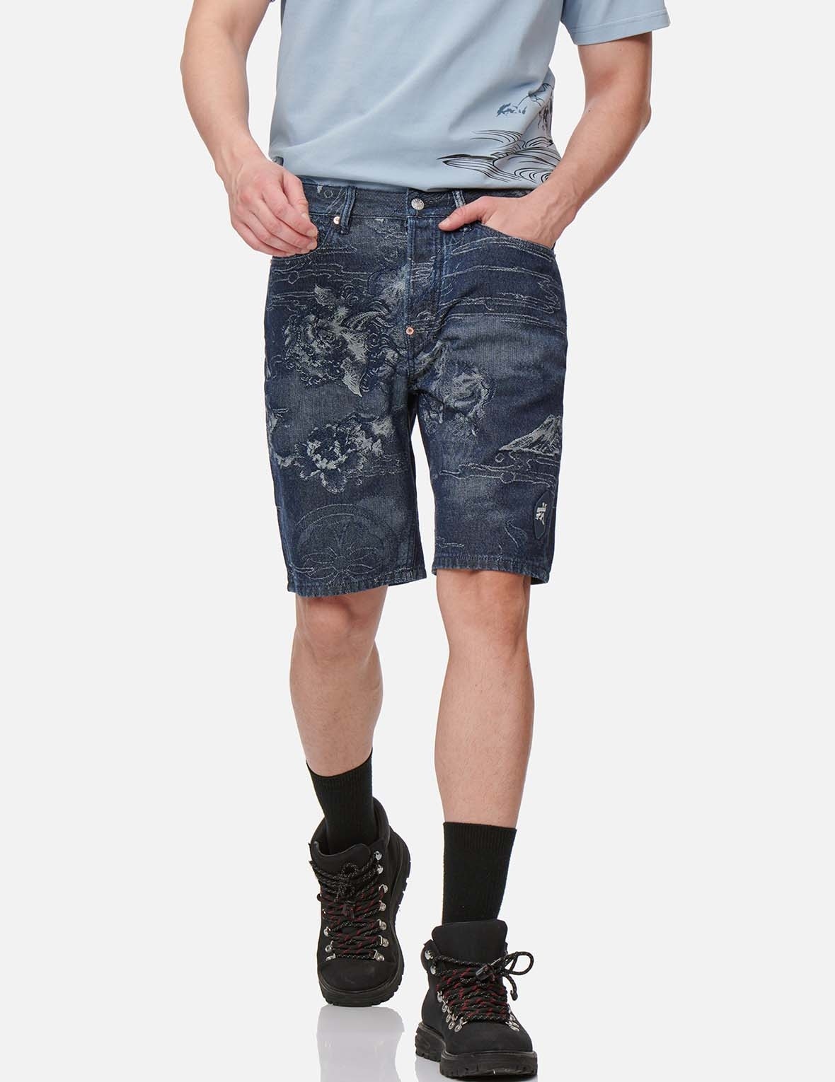 KOMAINU JACQUARD DENIM SHORTS - 3