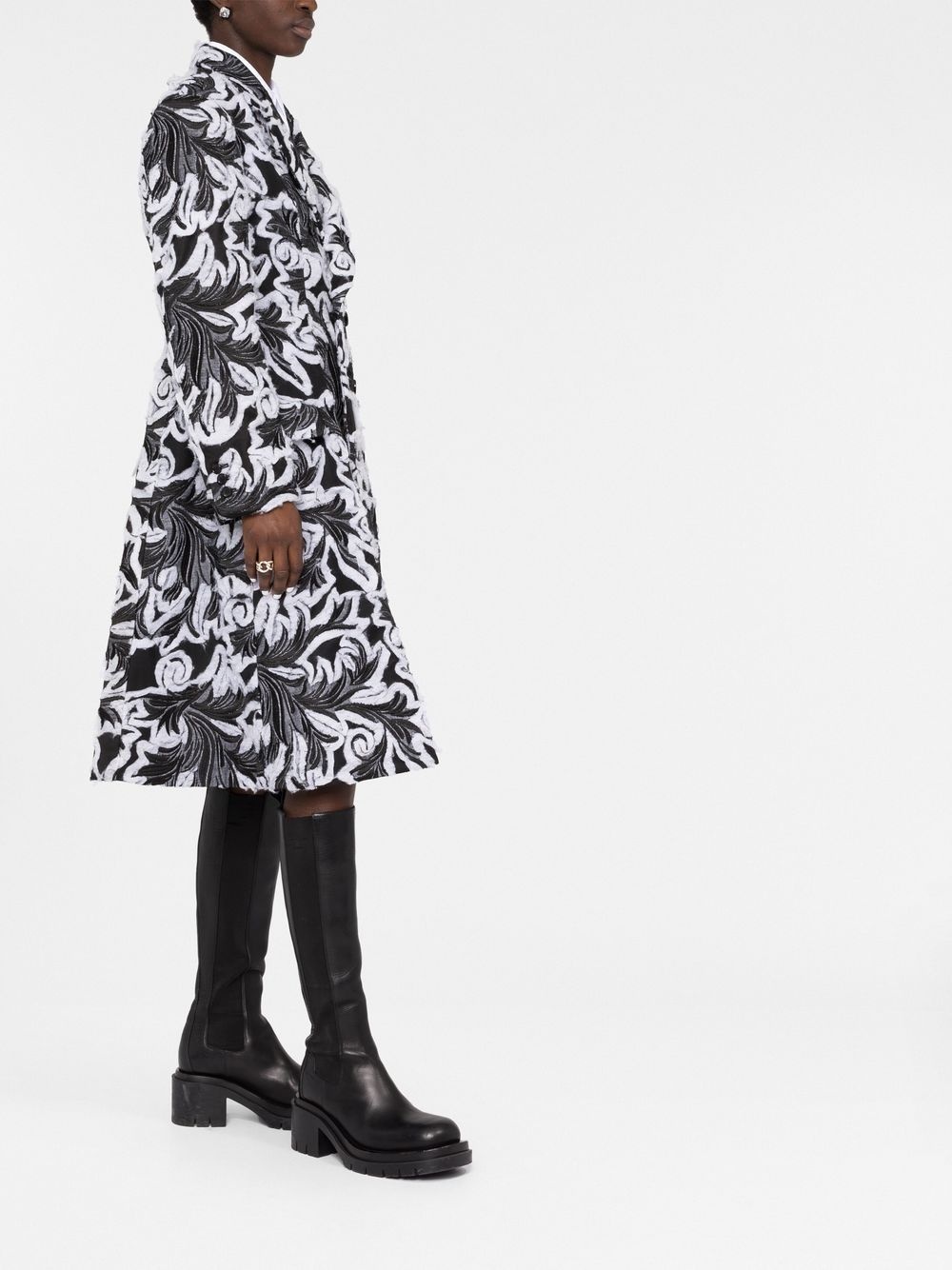 floral jacquard double-breasted coat - 6